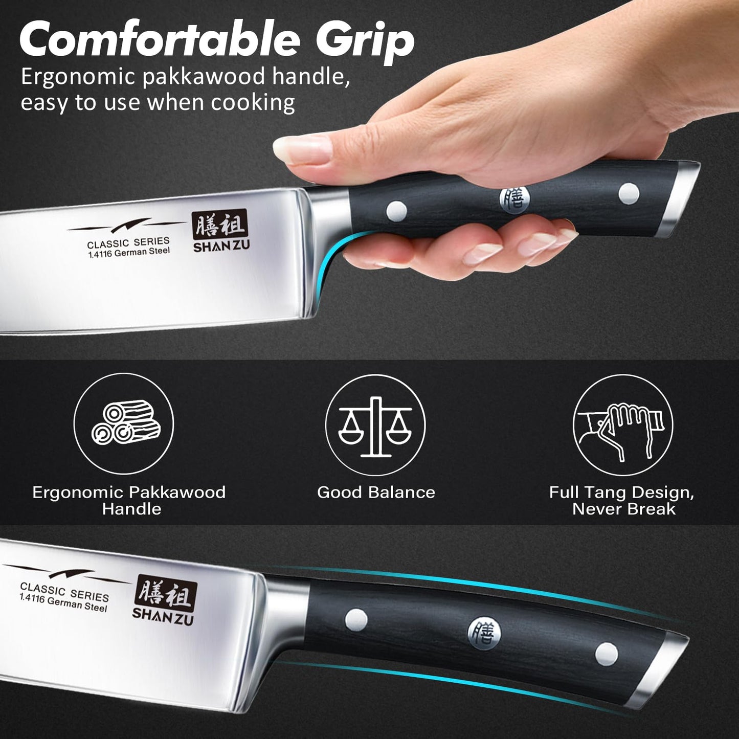 - SHAN ZU Knife Set | Kitchen Knife Sets 3pcs | German Stainless Steel | Professional Japanese Knife Set -