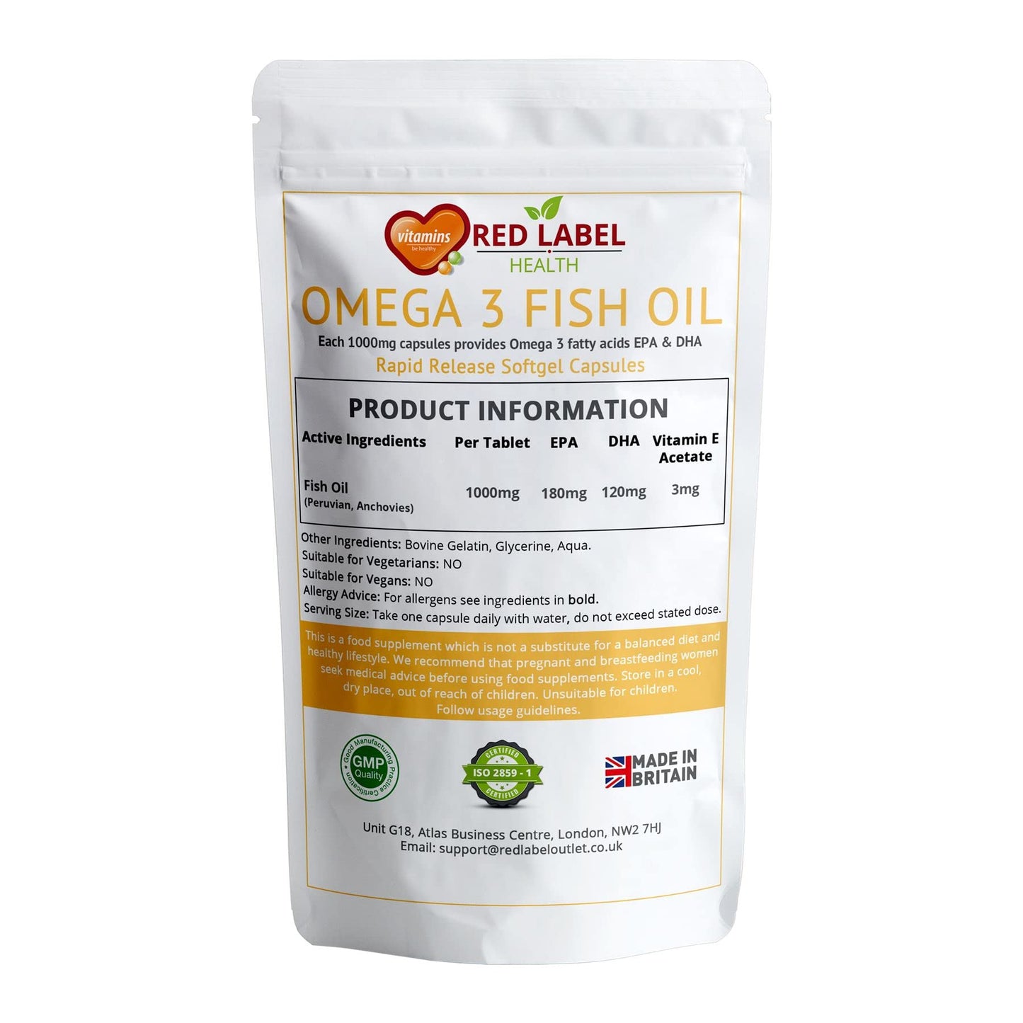 - Omega 3 Fish Oil 1000mg | 60 Soft Gel Capsules | Double Strength EPA & DHA | Supports Heart & Brain Health -