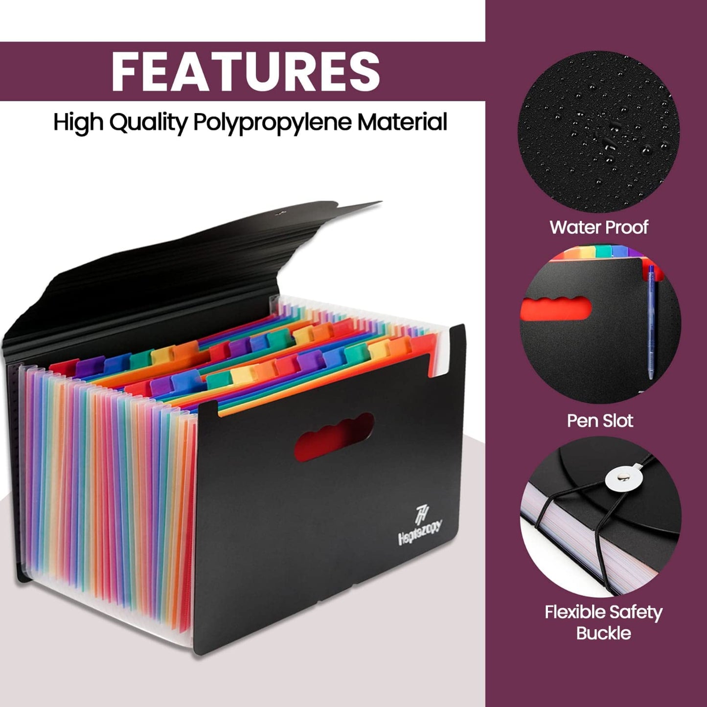 - File Organiser | 26 Folders for Paperwork A4 with Clips | Unique Design | 34 x 25 x 4 cm Quality PP Document Organiser | Flap & Elastic Cord Closure Comes with Labels, Tags & Sticker Card -