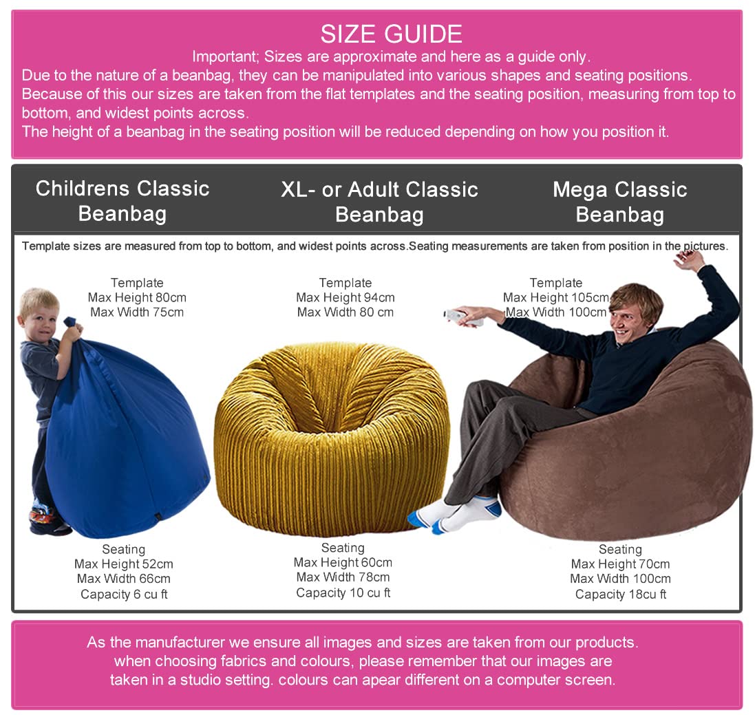 - Jumbo Cord Beanbag Chair | Large in Plush | Great as Beanbag Lounger/Recliner -