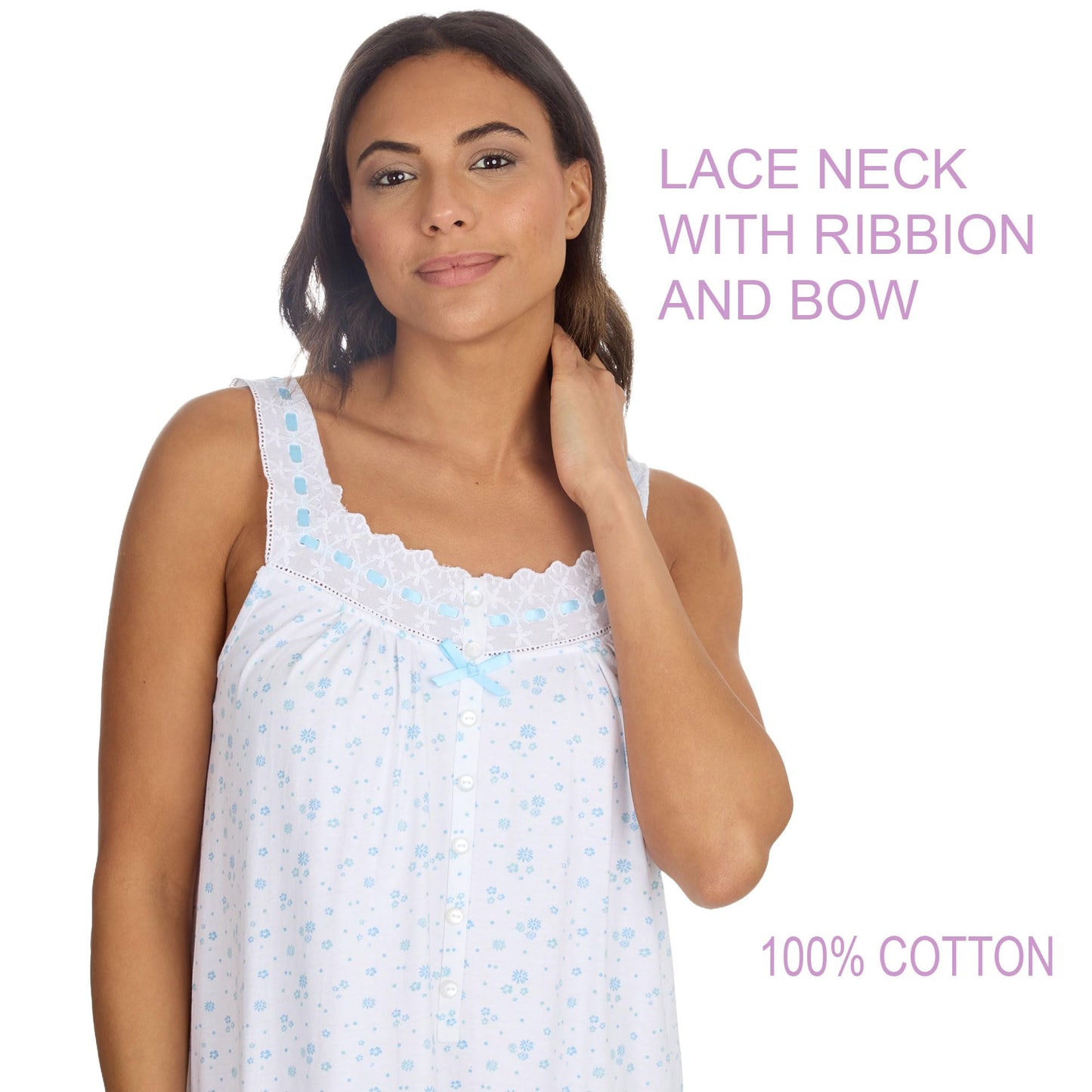 - INSIGNIA Womens Pack Of 2 Sleevless Pure Cotton Jersey Nightshirts Nighties -