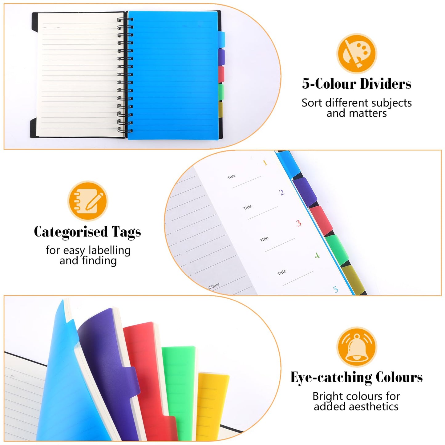 - Weysoo A5 Notebook with Dividers, Spiral Notebook with Multicolor Pen, Project Book 240 Pages)
