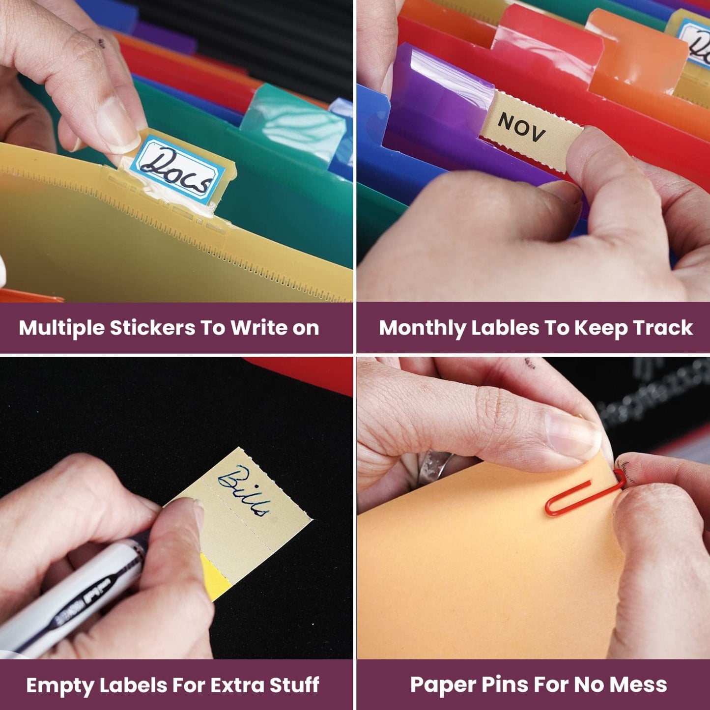 - File Organiser | 26 Folders for Paperwork A4 with Clips | Unique Design | 34 x 25 x 4 cm Quality PP Document Organiser | Flap & Elastic Cord Closure Comes with Labels, Tags & Sticker Card -