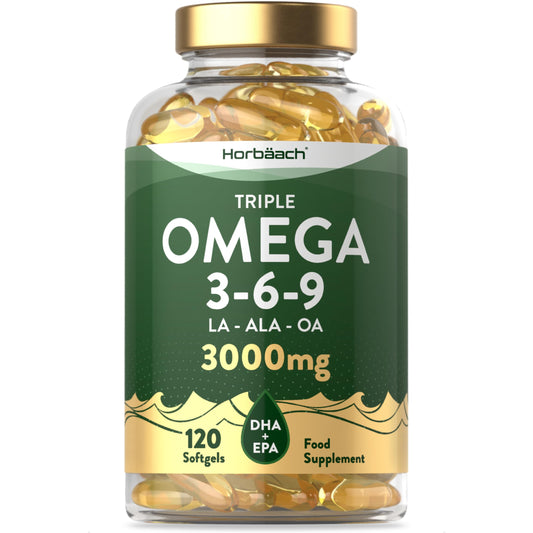 - Omega 3 6 9 Capsules High Strength | 3000mg | 120 Softgels | Triple Omega 369 with EPA, DHA & ALA from Fish Oil, Flaxseed & Sunflower -