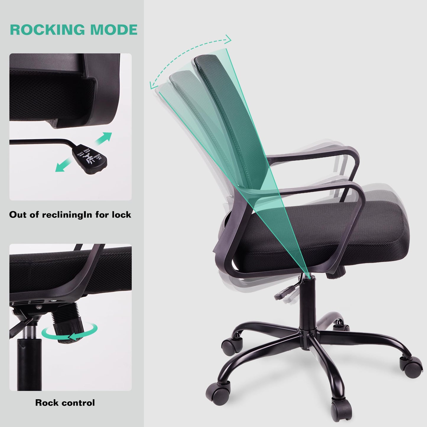 - T-THREE | Adjustable Office Chair | Ergonomic Mesh Swivel Chair | Lumbar Support | Seat for Home Office | Black -