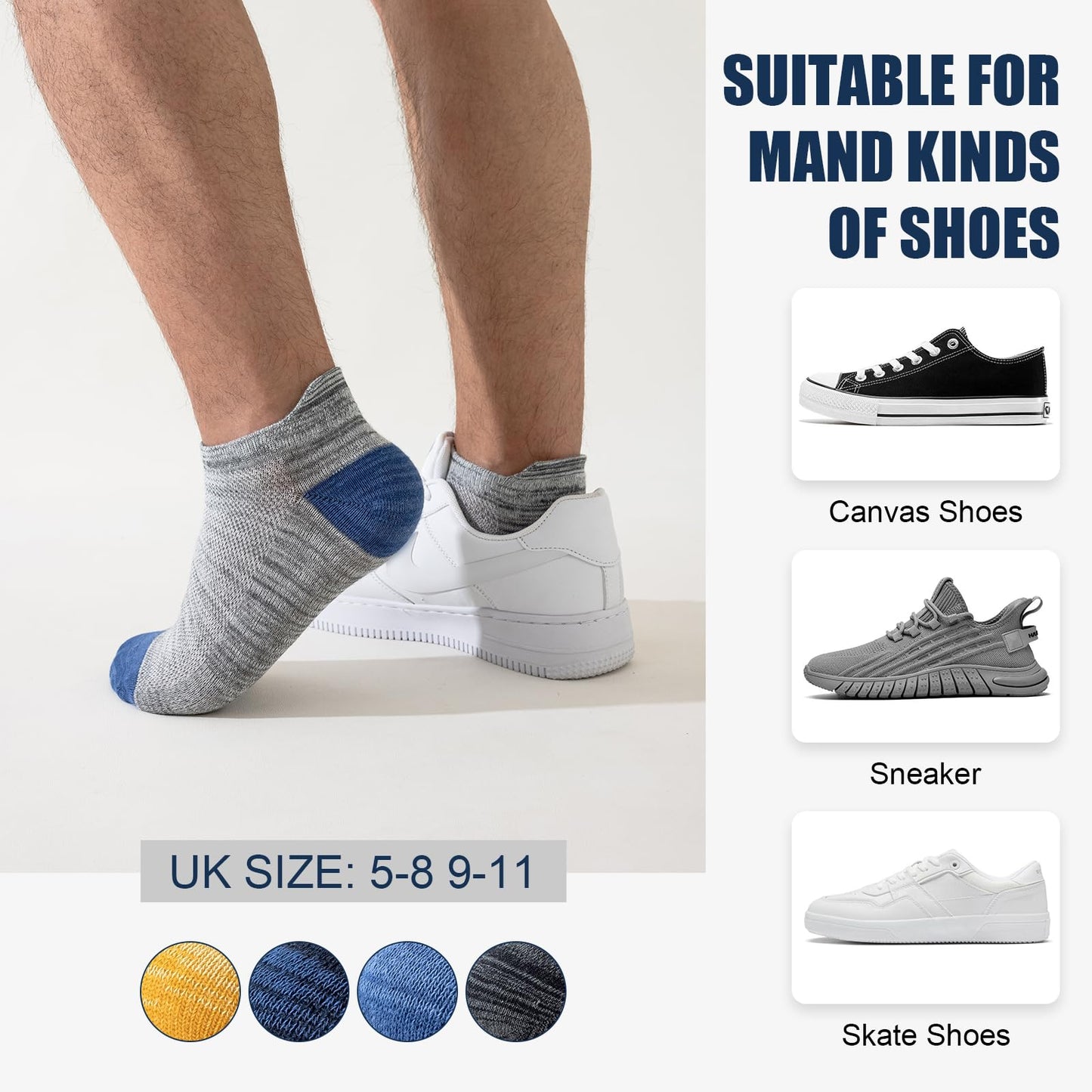 - Niofind Mens Trainer Socks | 8 Pairs | Low Cut Ankle Socks -