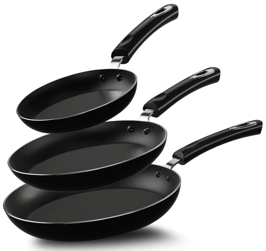 - KICHLY Non Stick Frying Pan Set | 3 Pcs Induction Hob Pan Set | Professional Chefs Pan Sets | Non Stick -