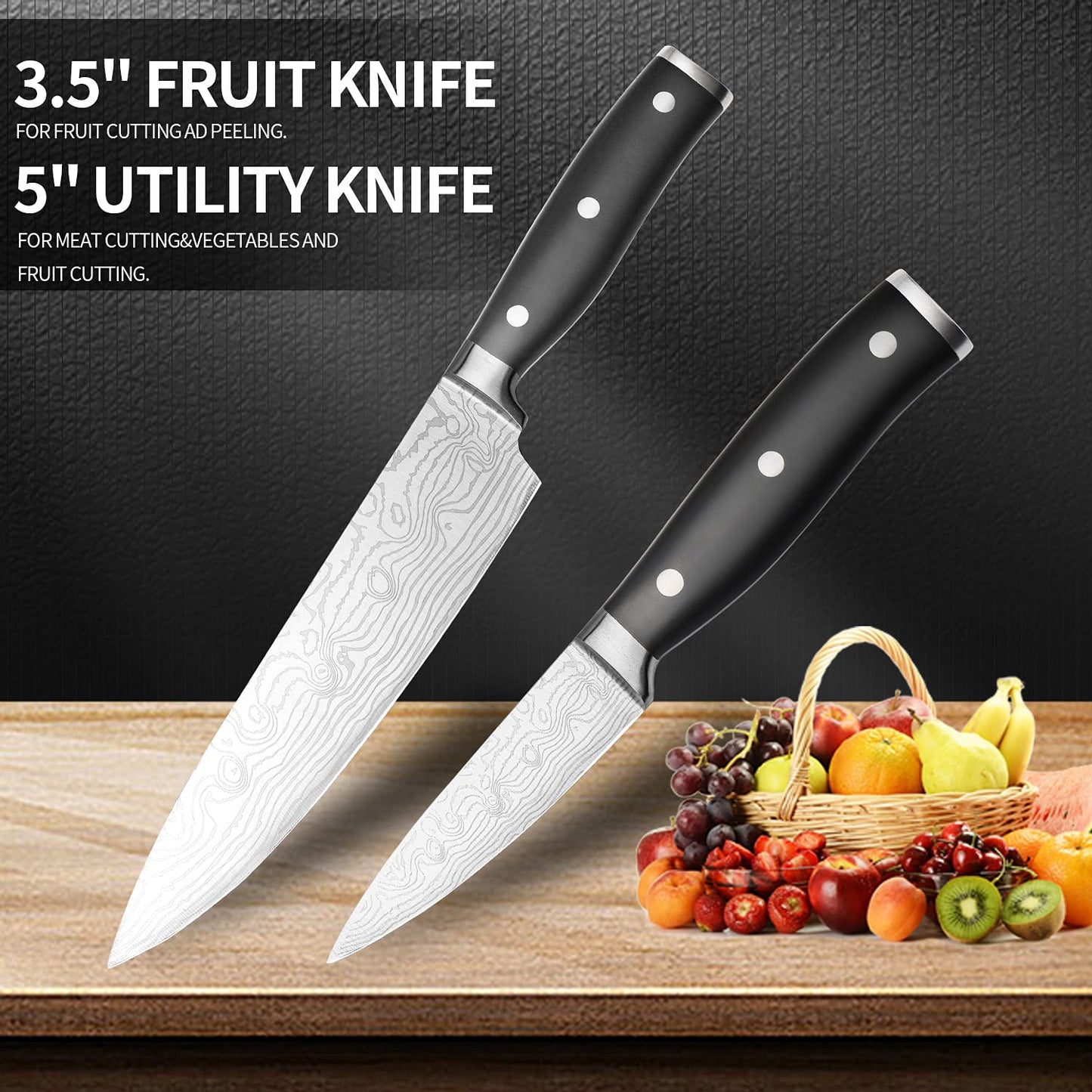 - HUIKAILI Knife Set | 5 Pieces Professional Kitchen Set With Wooden Box -