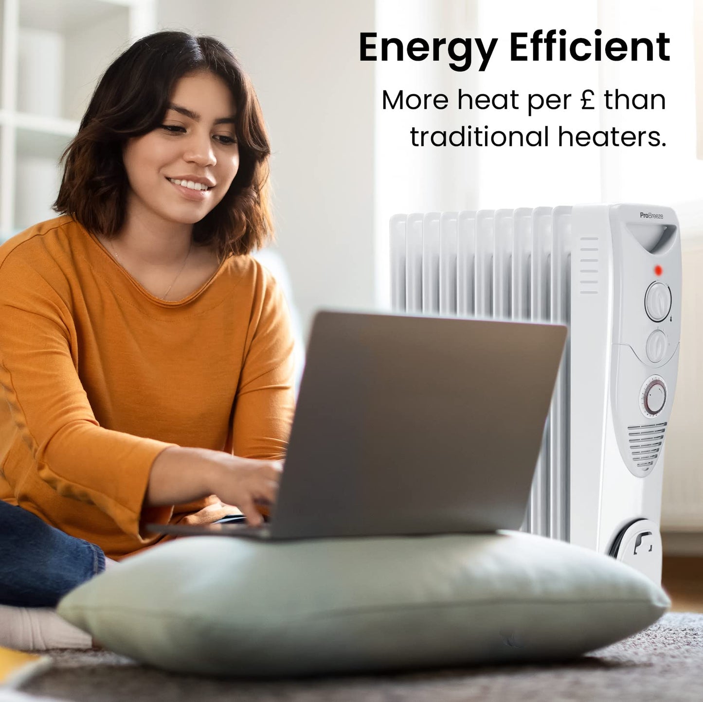 - Pro Breeze® 2500W Oil Filled Radiator | 11 Fin | Portable Electric Heater -