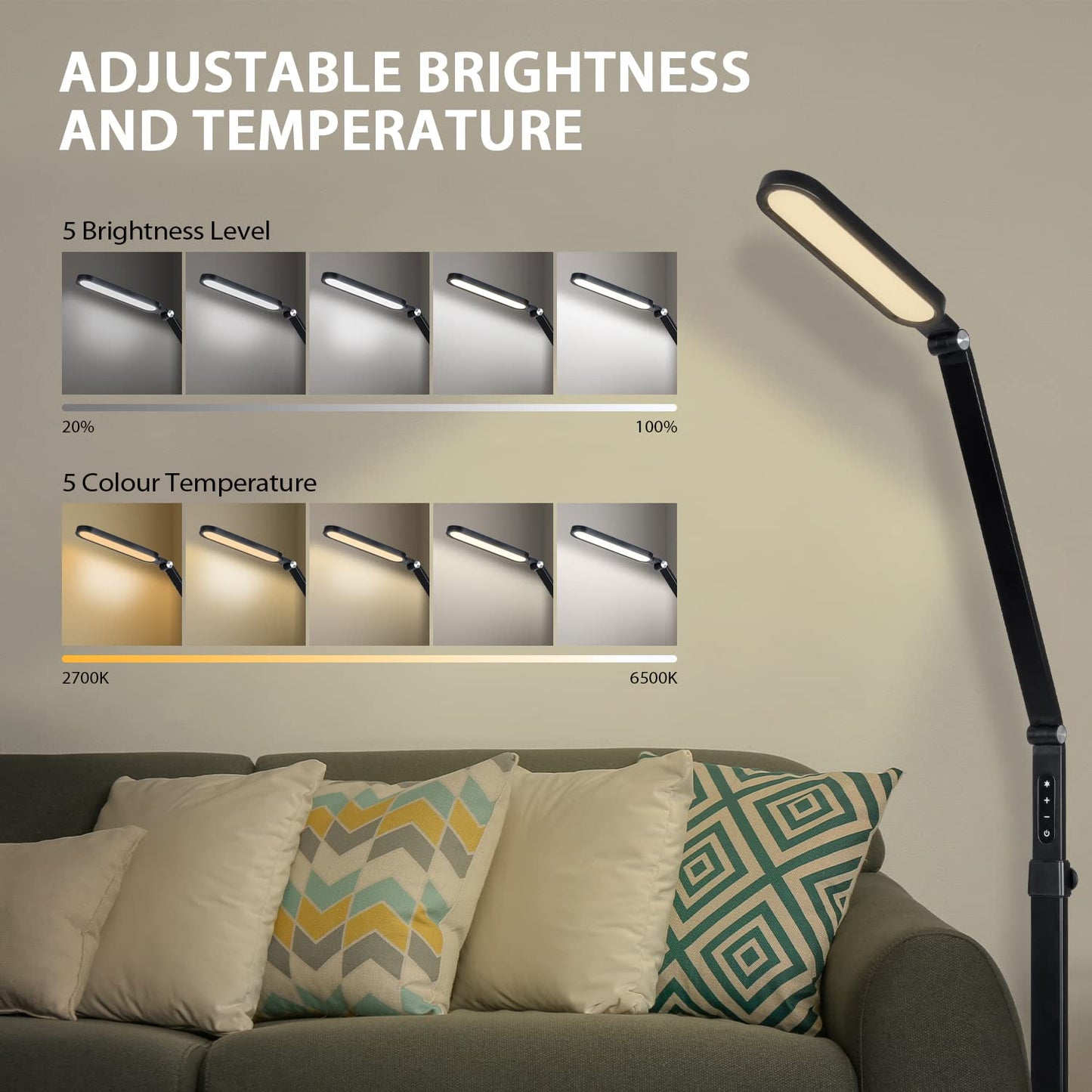 - ZealWe Floor Lamp, LED Floor Lamps for Living Room, Floor Standing Reading Lamp with Touch Control