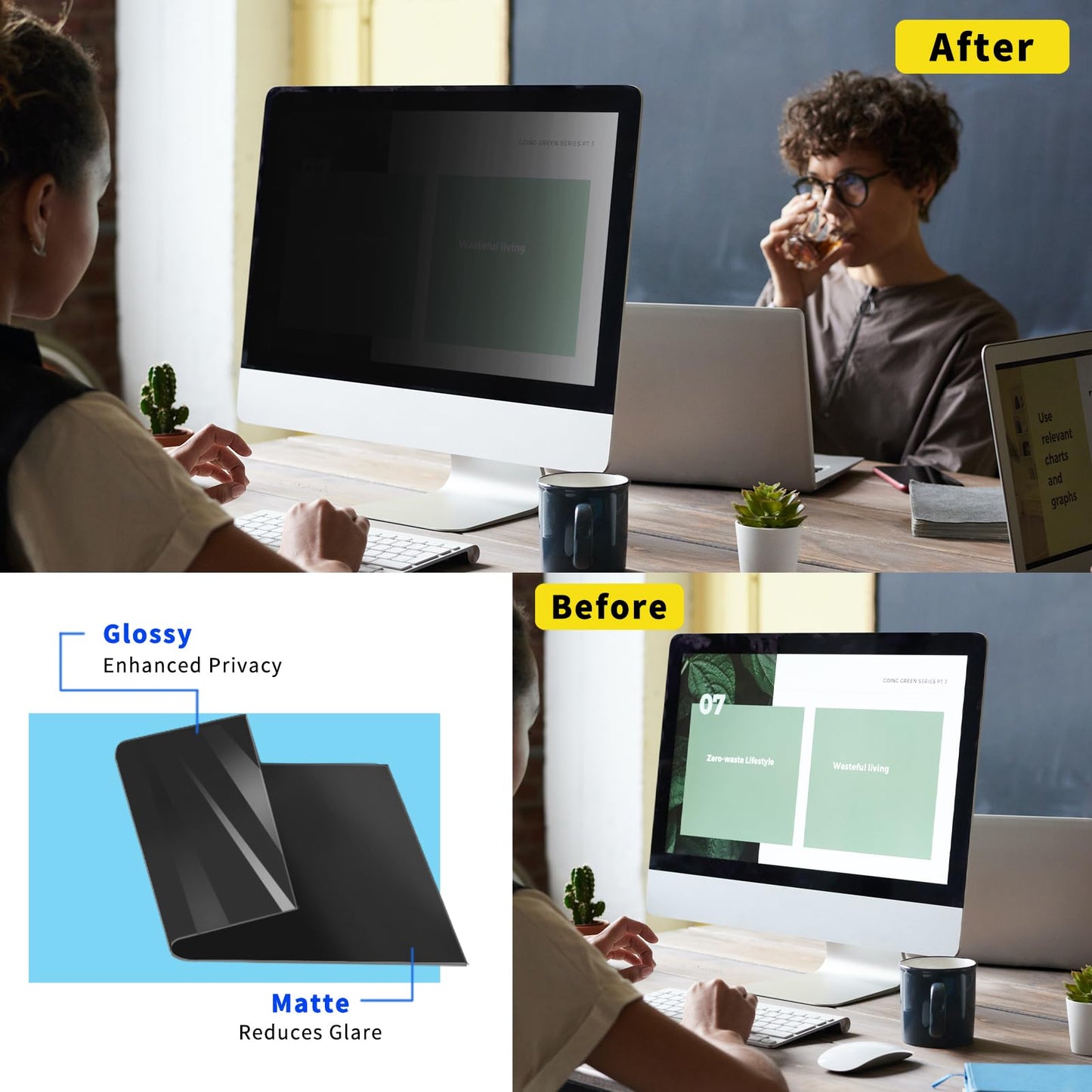 DEJIMAX 27 Inch Computer Privacy Screen Filter for 16:9 Widescreen Monitor, Anti Glare and Blue Light, PC Monitor Screen Privacy Shield,Anti Spy Screen Protector Film