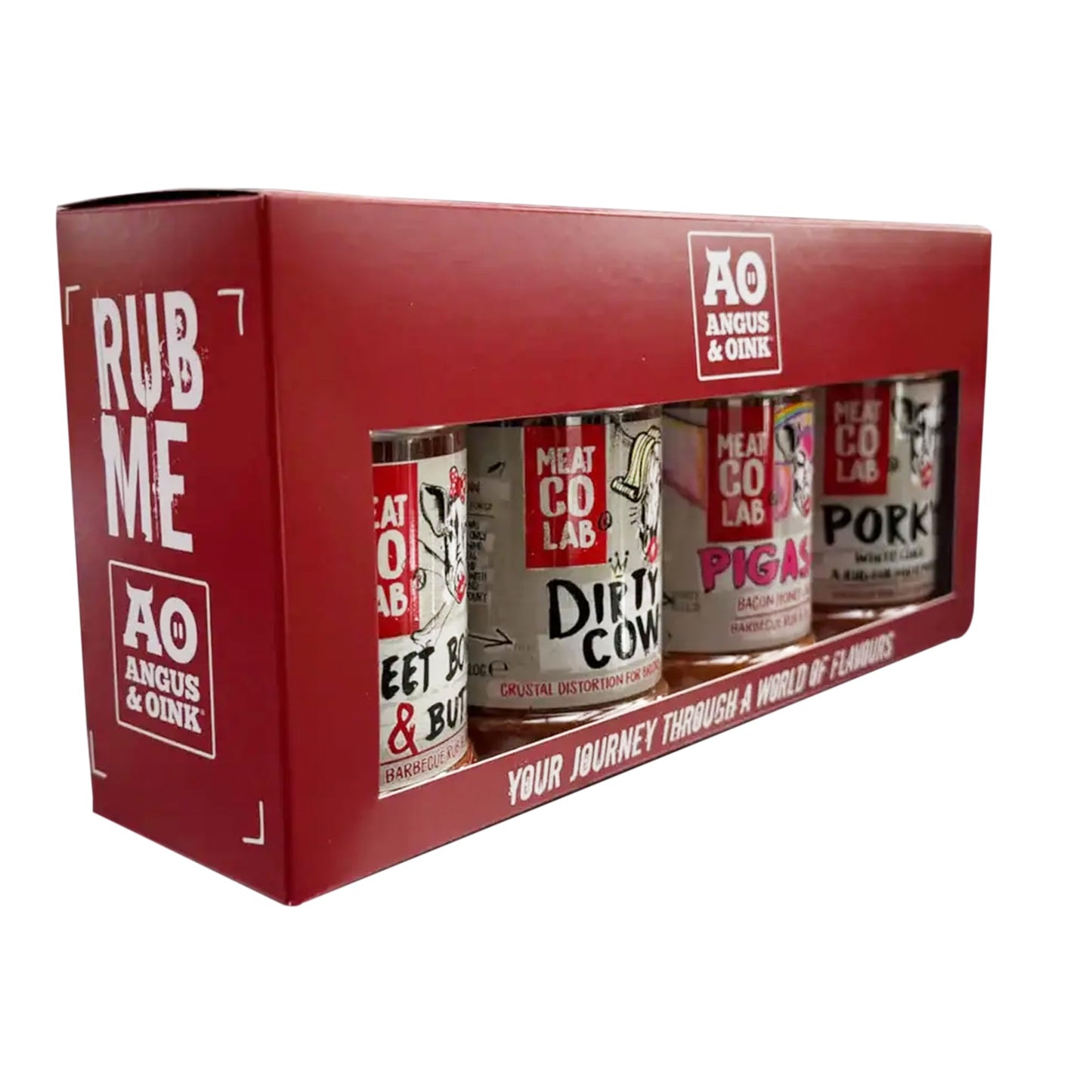Angus & Oink Gift Set | Best of BBQ Gift Box | BBQ Rubs | 1 x Sweet Bones & Butts 220G | 1 x Dirty Cow Seasoning 220G | 1 x Pigasus 220G | 1 x Porky White Chick 220G | BBQ Lover Gift Set