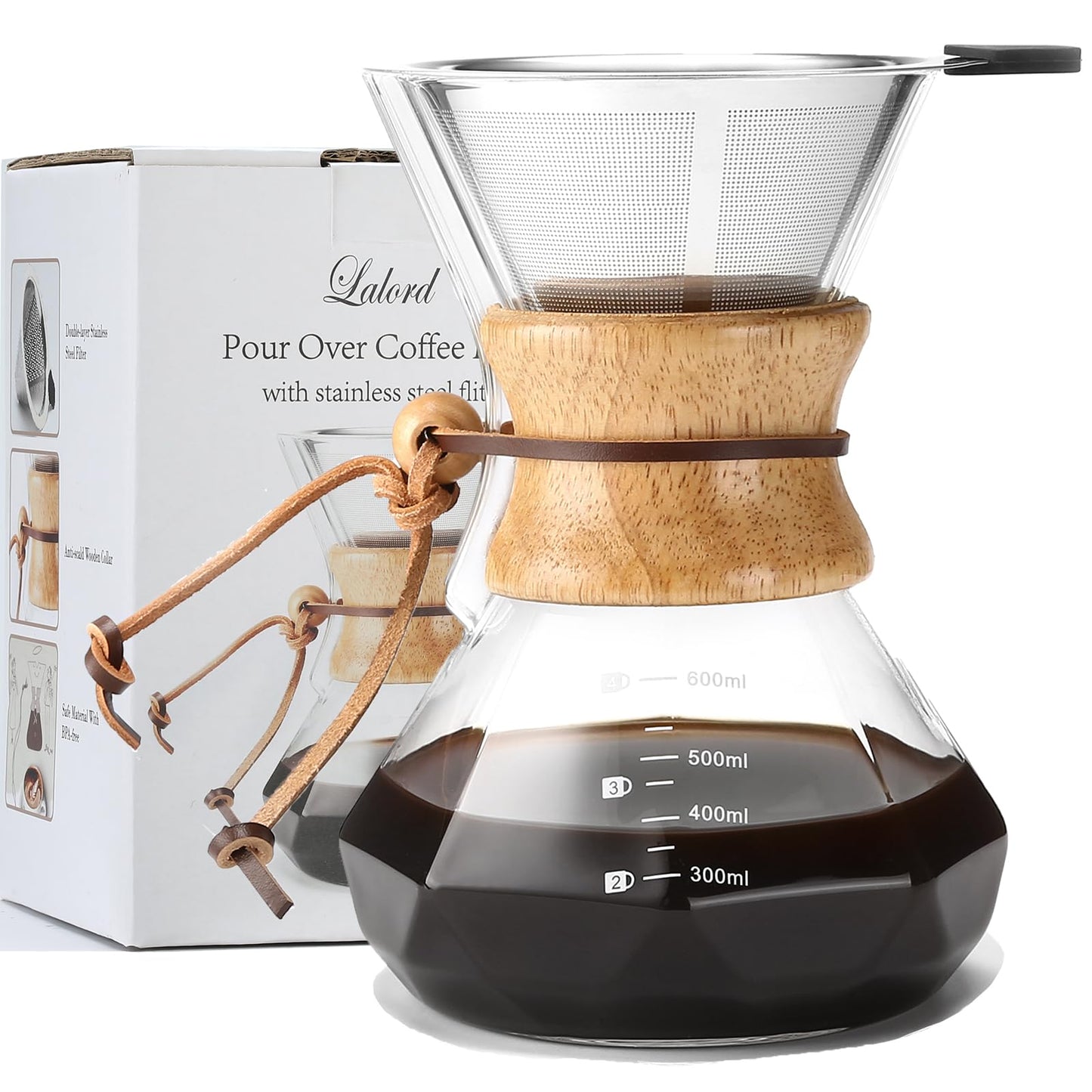 - Lalord Pour Over Coffee Maker | Reusable Stainless Steel Filter -