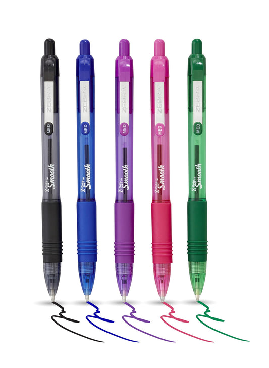 - ZEBRA Pen Z Grip Smooth Multi- Coloured & Black Ballpoint Pens, Smooth & Comfortable Retractable Pens