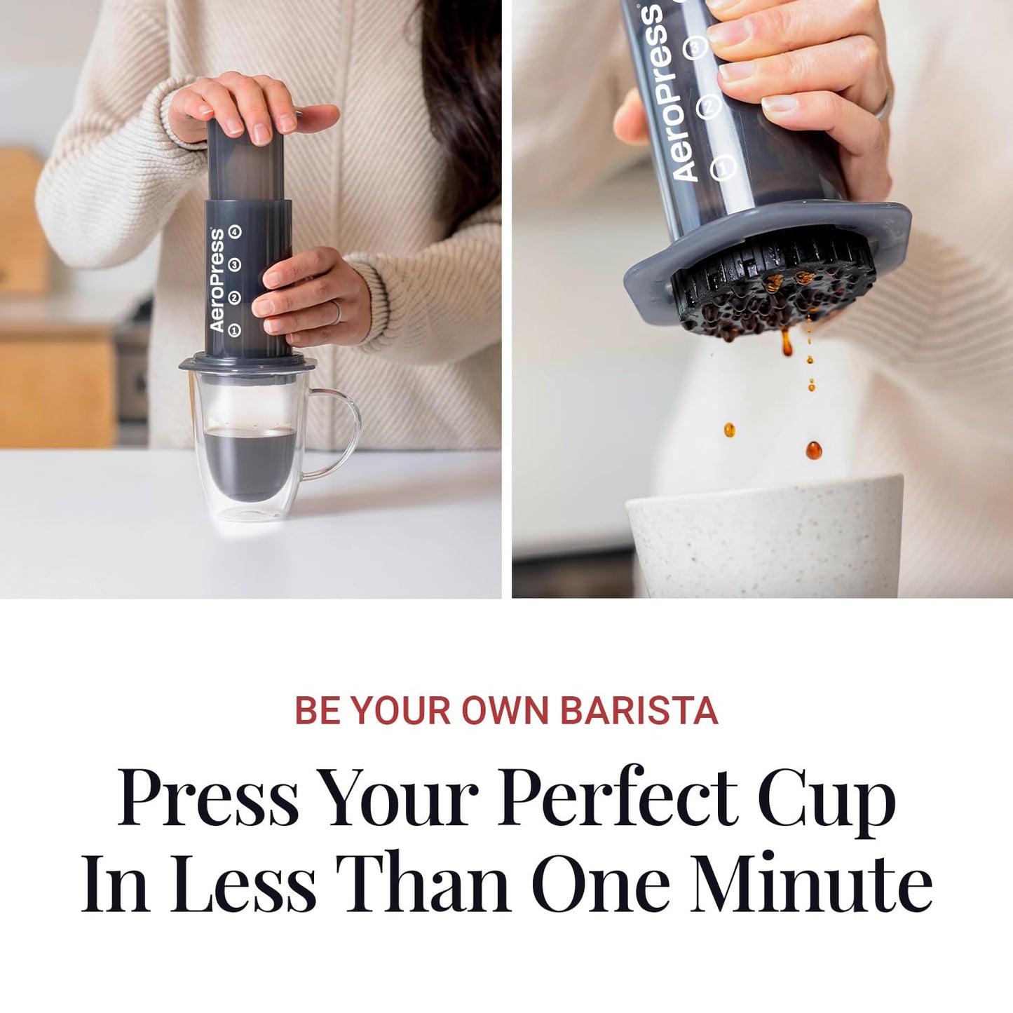 AeroPress Coffee and Espresso Maker - Quickly Makes Delicious Coffee Without Bitterness - 1 to 3 Cups Per Pressing,Black