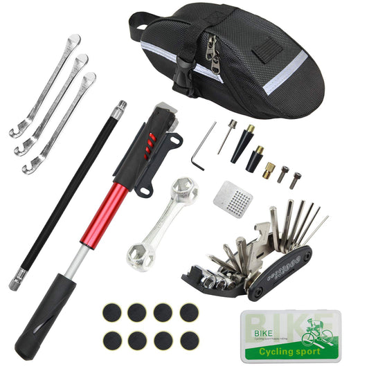CHUMXINY Bike Repair Kit, Bike Tire Repair Tool Kit Contains 16-in-1 Tool, 120Psi Mini Bicycle Pump, Bicycle Tire Patch Kit, Used for Mountain Bike and Road Bike.