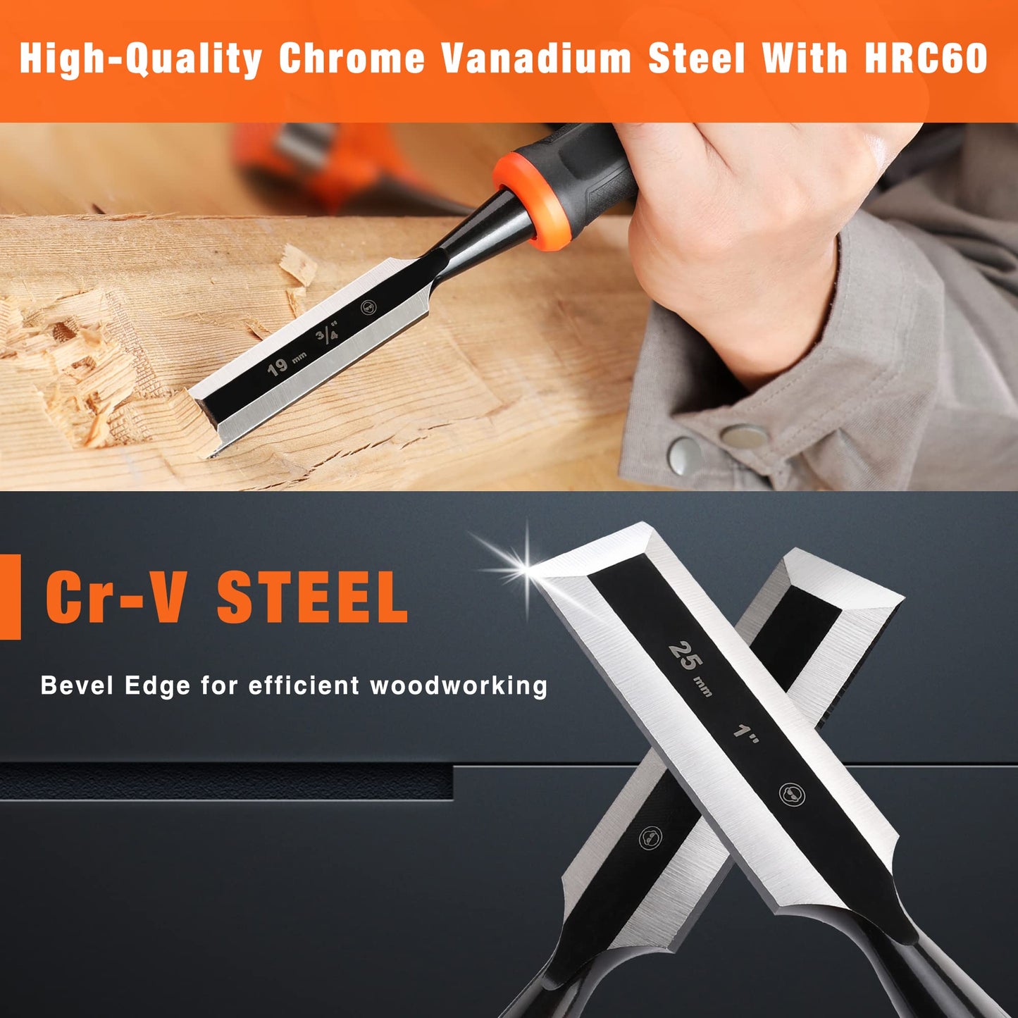 - Jorgensen Wood Chisel Set | 5 Pieces Wood Chisels (6mm, 10mm, 12mm, 19mm, 25mm) -