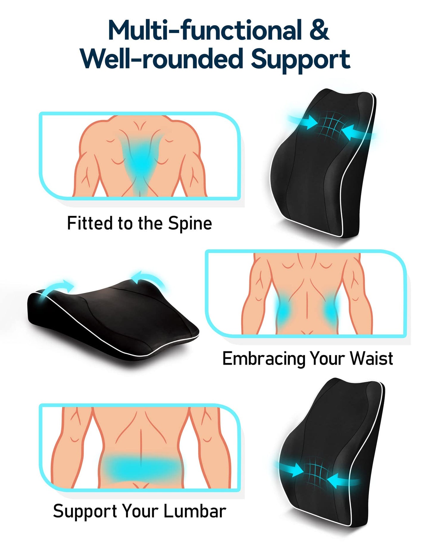 - Travel Ease Ergonomic Lumbar Support Cushion | Memory Foam Back Support Cushion -