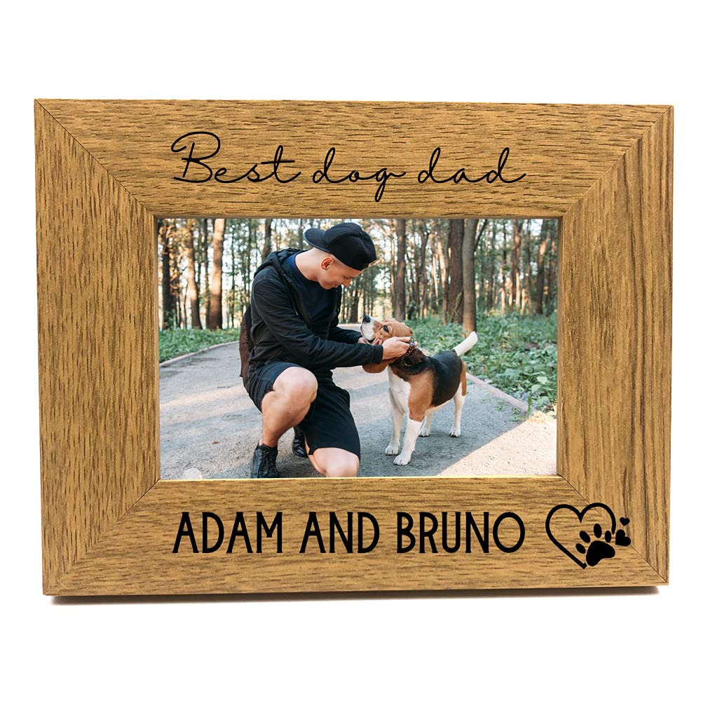 - Personalised Best Dog Dad Photo Frame Gift Oak Wood Finish | (5 x 7 Inch) -