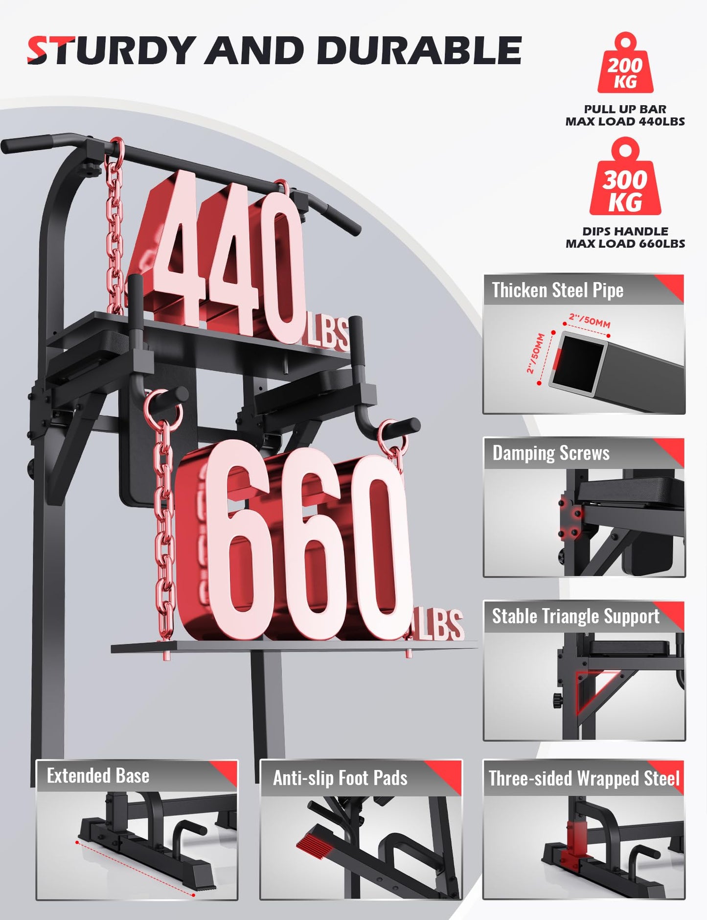 - PASYOU PU40 Power Tower | Adjustable Pull Up Bar Dip Station for Home Gym -