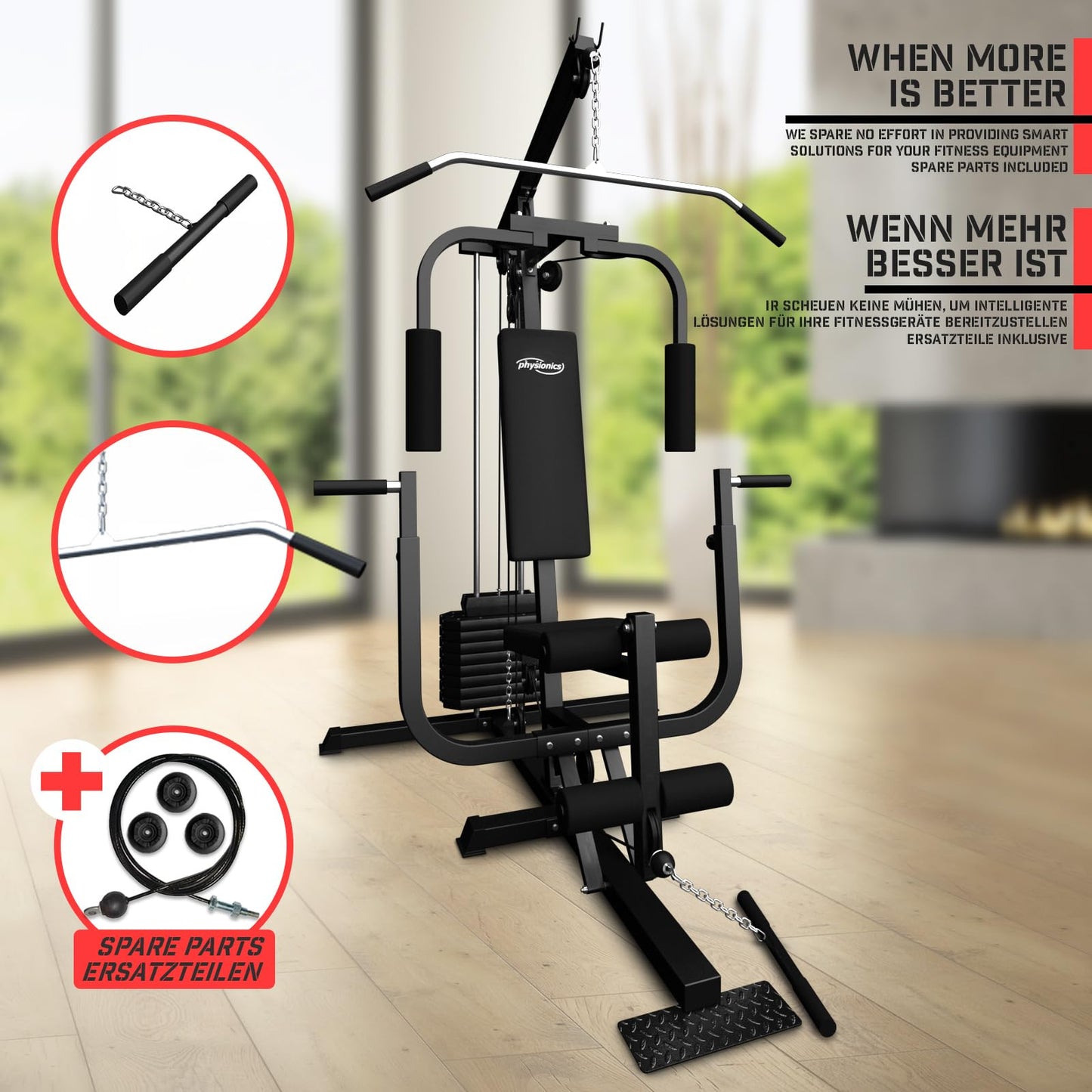 - Physionics® Multi-Gym | 40kg Weight Stack | Lat Pulldown | Leg Extension | Chest Press -