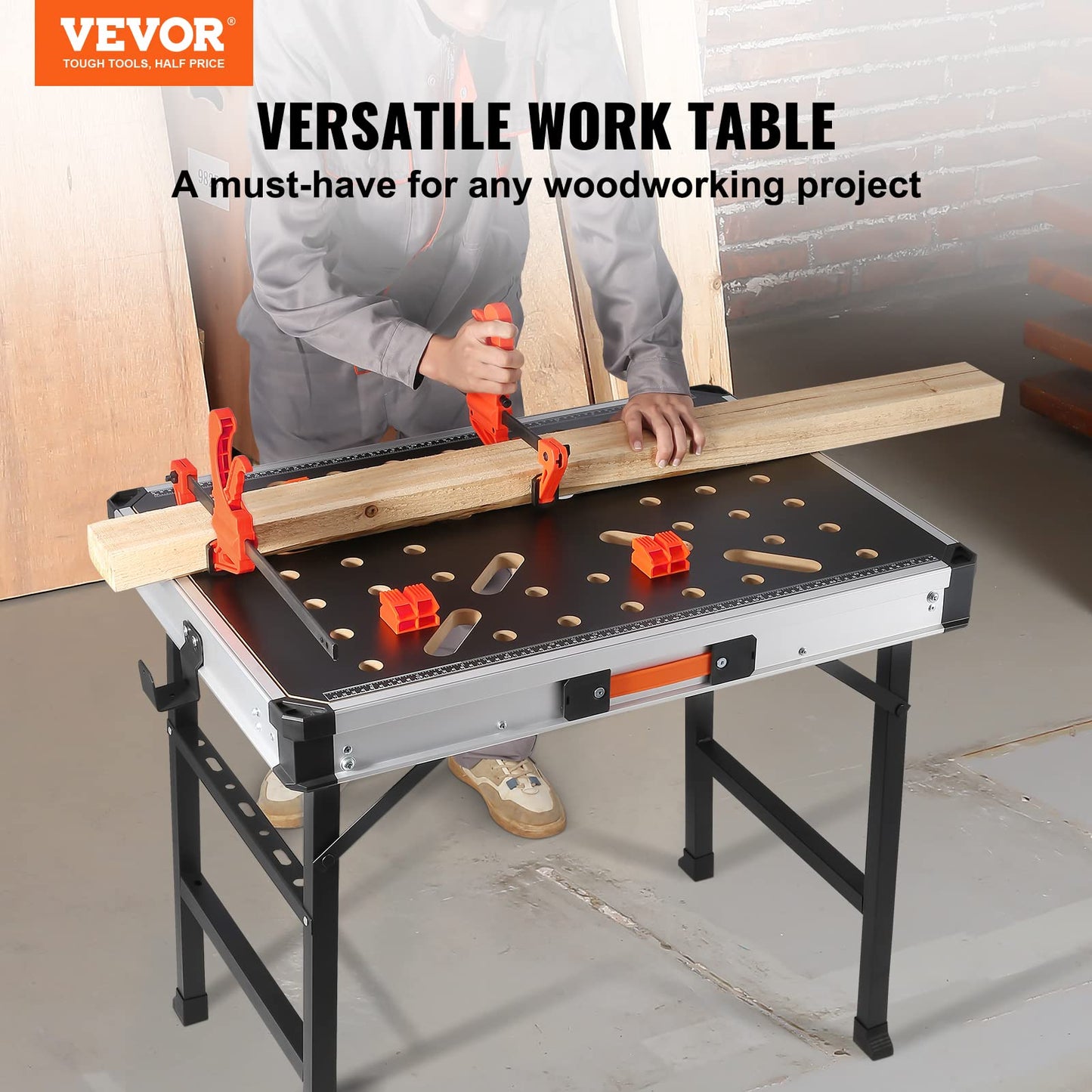 - VEVOR Folding Work Table, 2-in-1 as Sawhorse & Workbench, 1000 lbs Load Capacity -