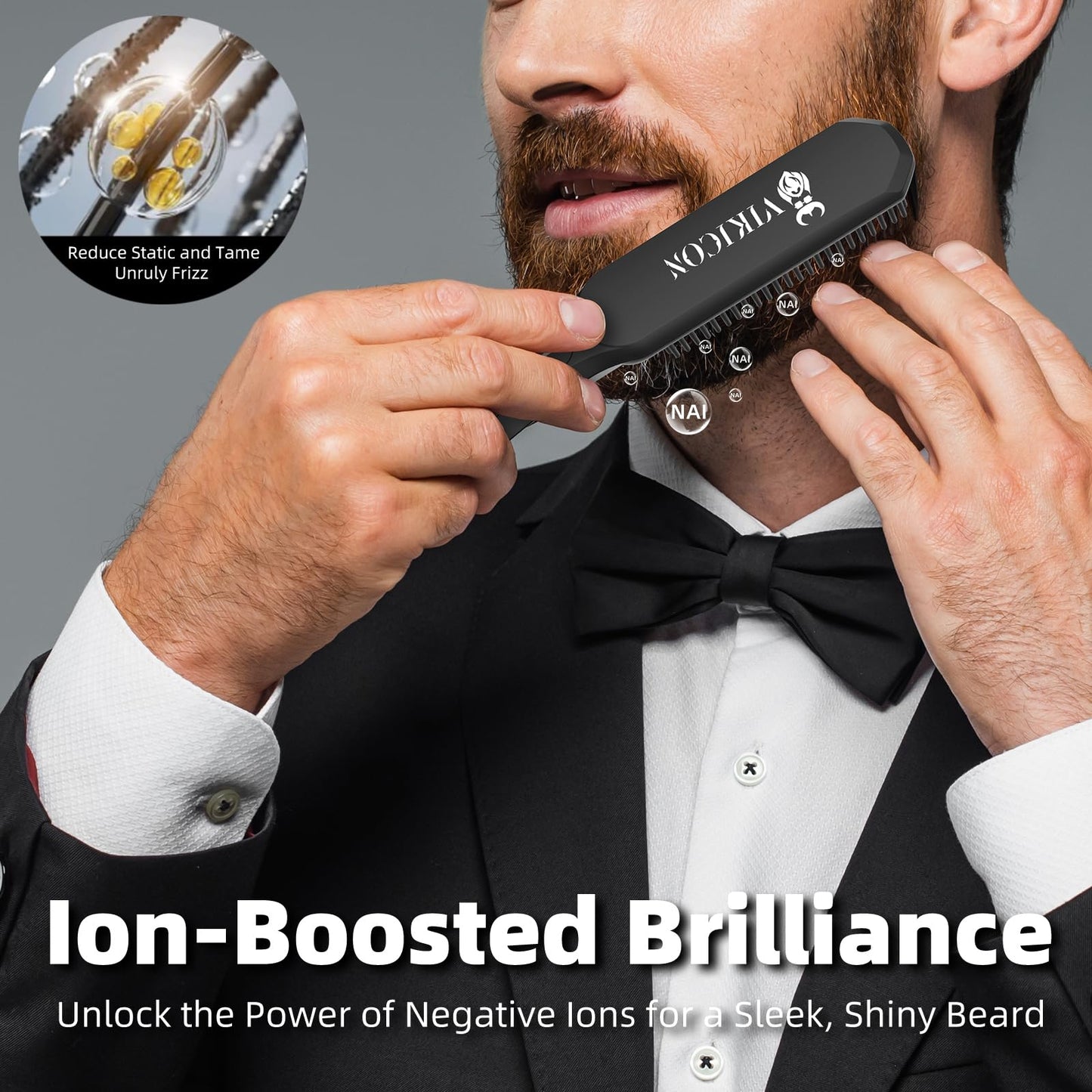 = VIKICON Beard Straightener Comb for Men, Professional Beard Hair Straightening Heated Brush -