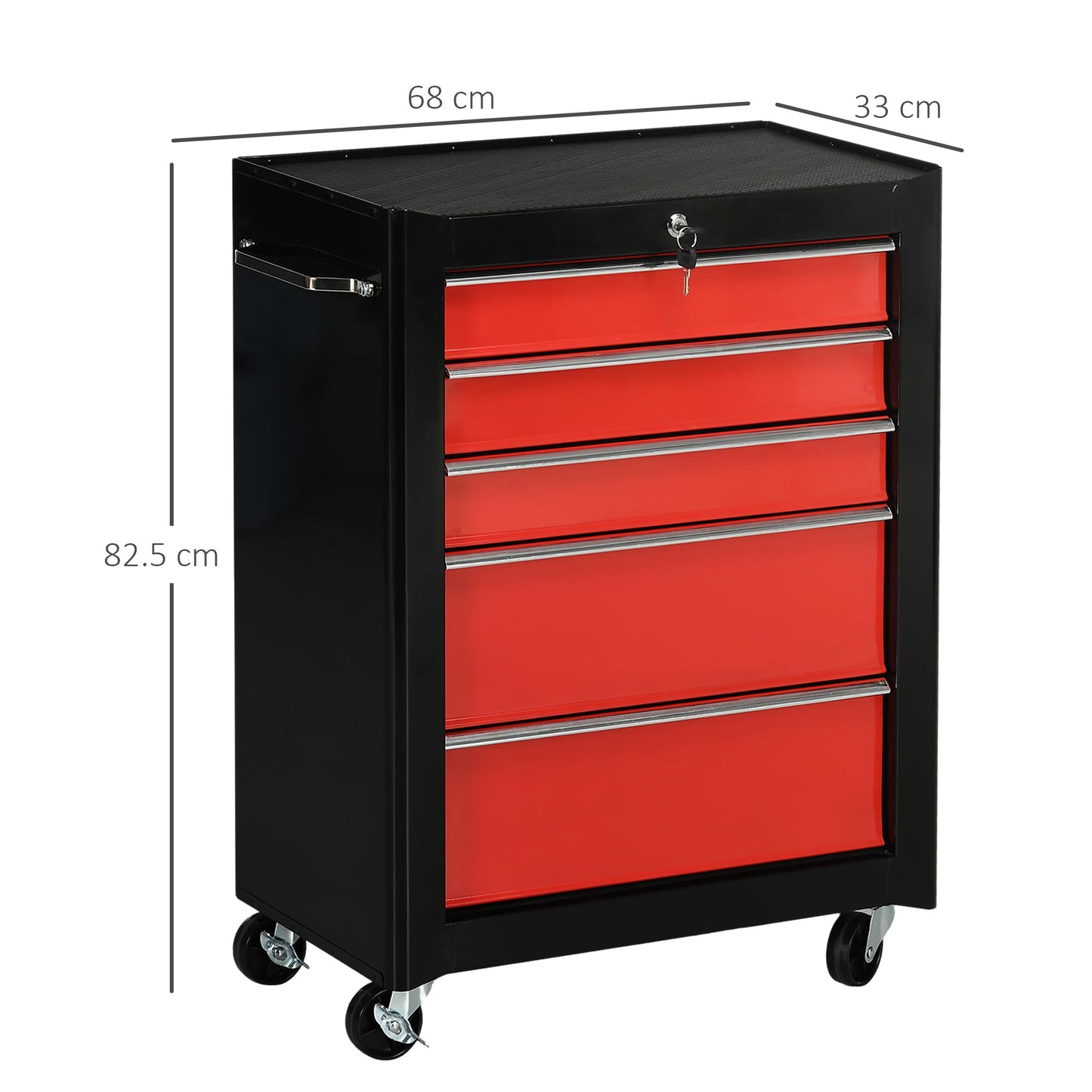 - HOMCOM 5-Drawer Lockable Steel Tool Storage Cabinet | Wheels | Handle 2 Keys | Organisation Box -