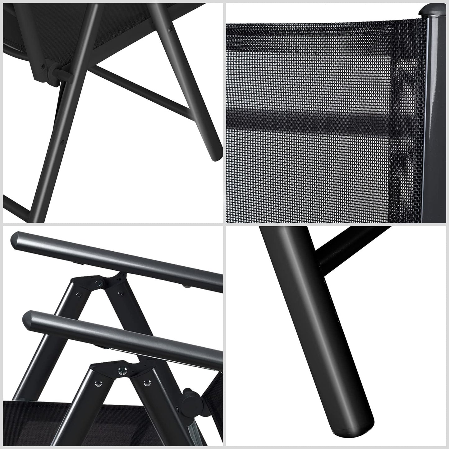 CASARIA® 4x Bern High Backed Folding Aluminium Garden Chairs | Weatherproof | 8-way Adjustable Reclining Backrest with Armrests | Lightweight 120 kg Load Capacity | Patio | Anthracite