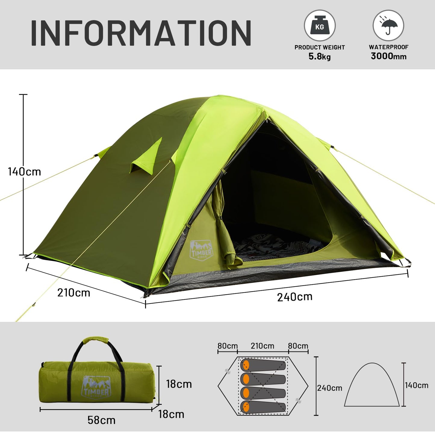 - TIMBER RIDGE 4 Man Blackout Tent | 3-4 Person Family Camping Tent | UV Protection -