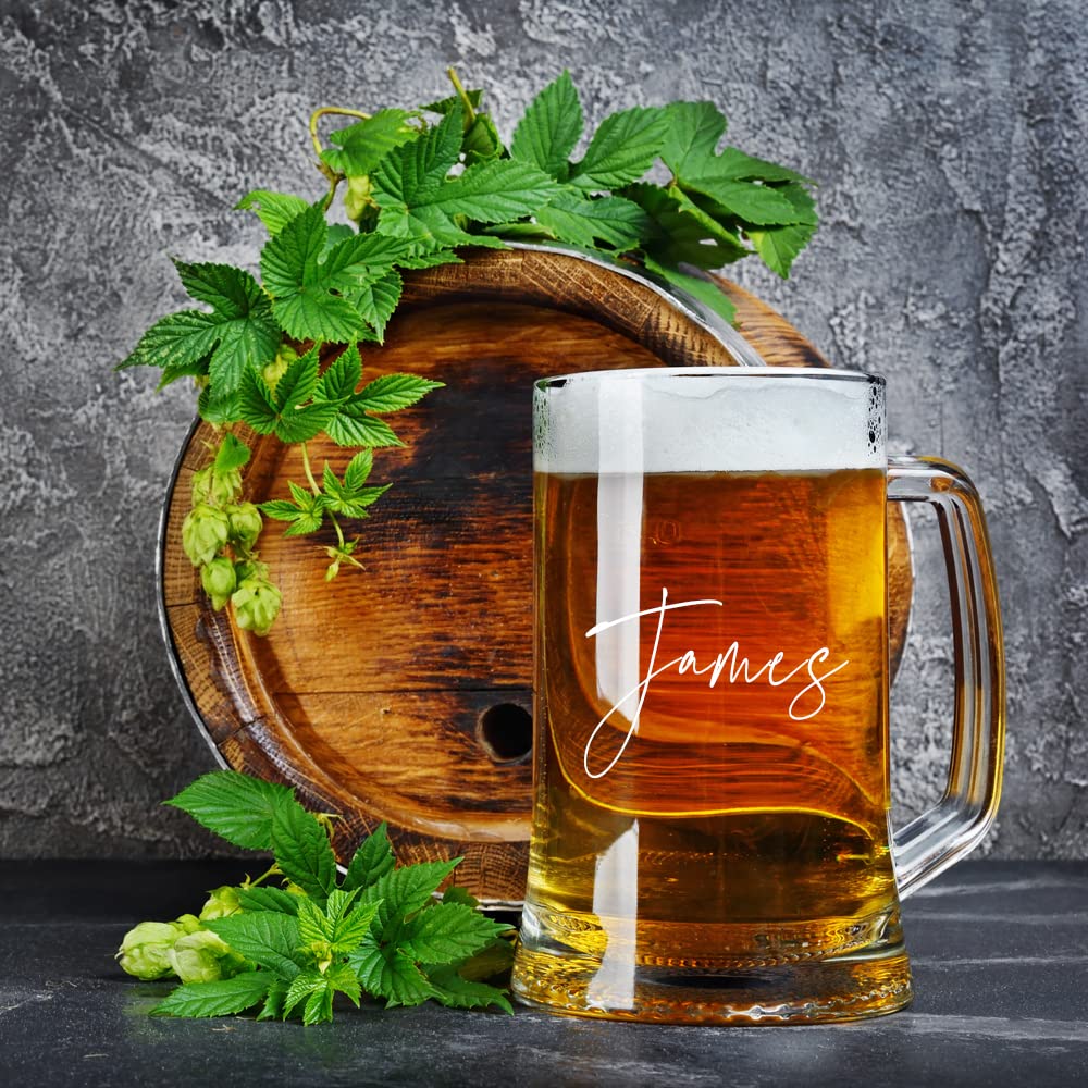 - ukgiftstoreonline Personalised Name Script Font Beer Tankard Glass -