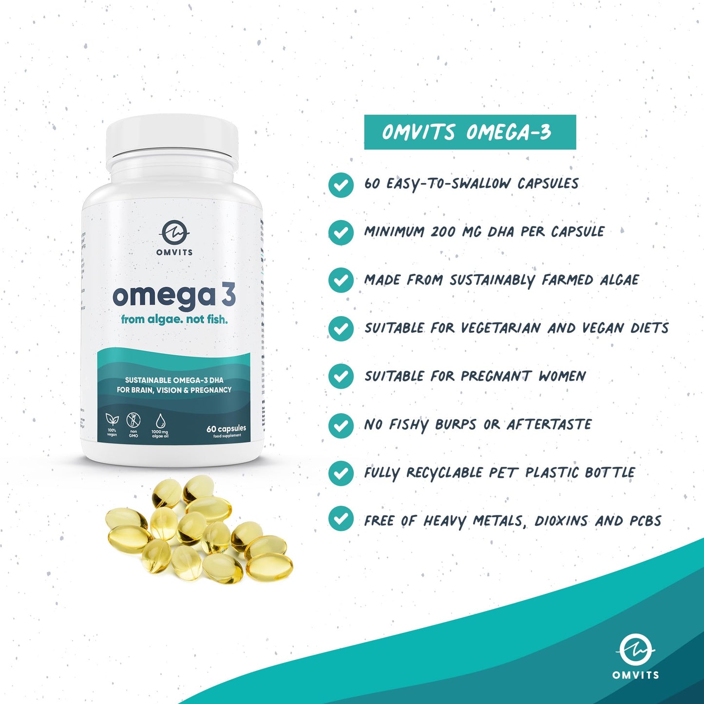 - Omvits Vegan Omega 3 | 60 Softgel Capsules with Vitamin E -