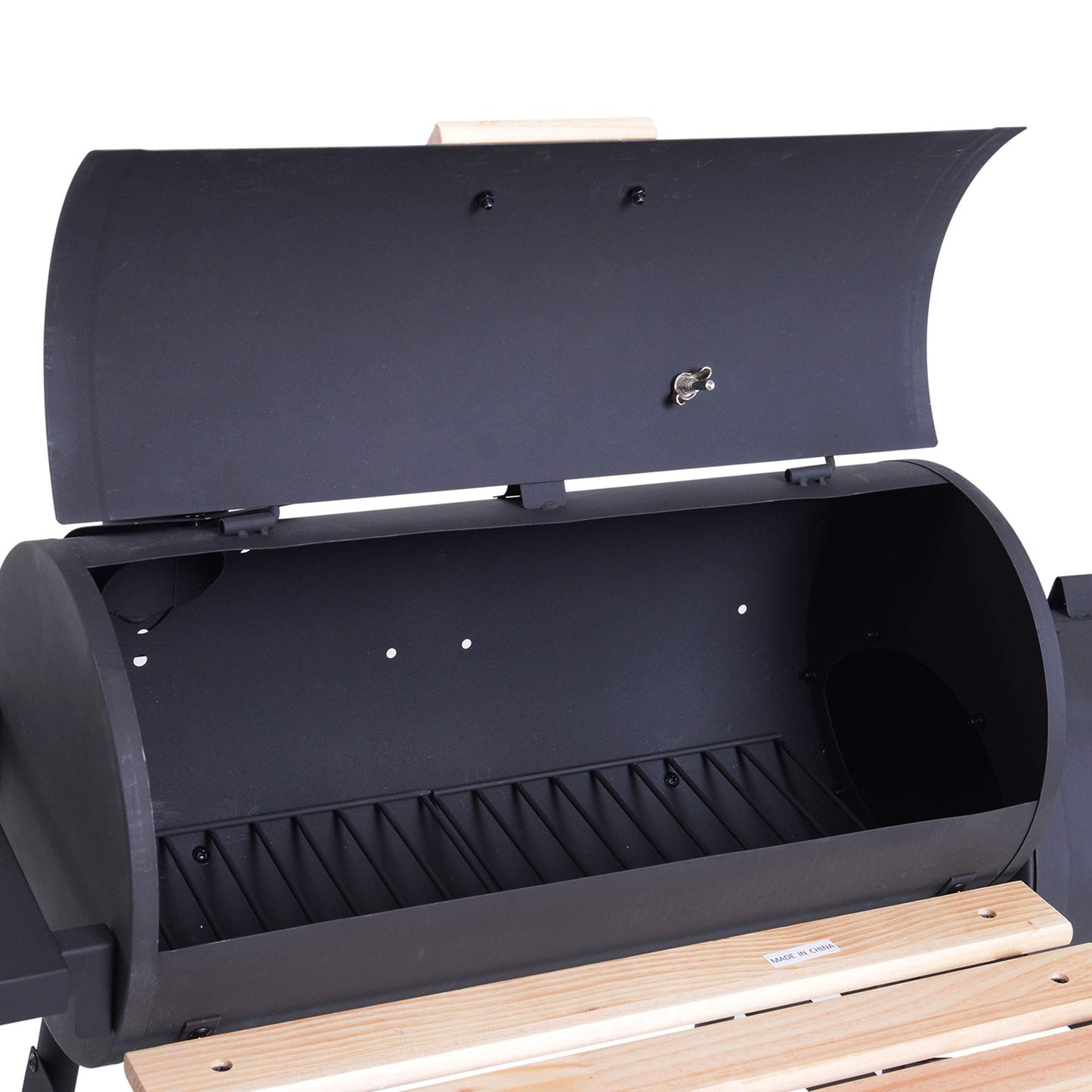 - Outsunny Charcoal Barbecue Grill | Offset Smoker | Barrel BBQ Trolley | 3 Storage Shelves -