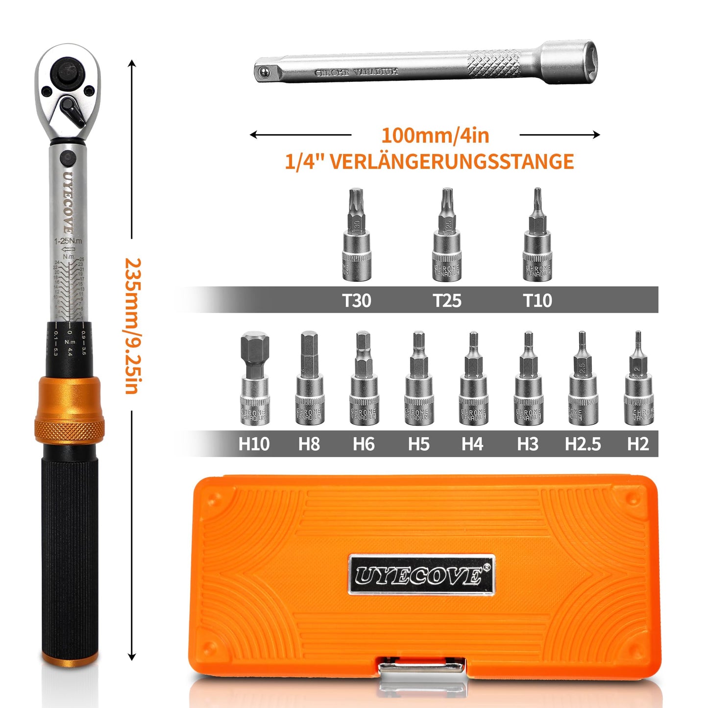 - UYECOVE Bicycle Torque Wrench Set 1-25 Nm, 1/4-inch Drive Click Torque Wrench -