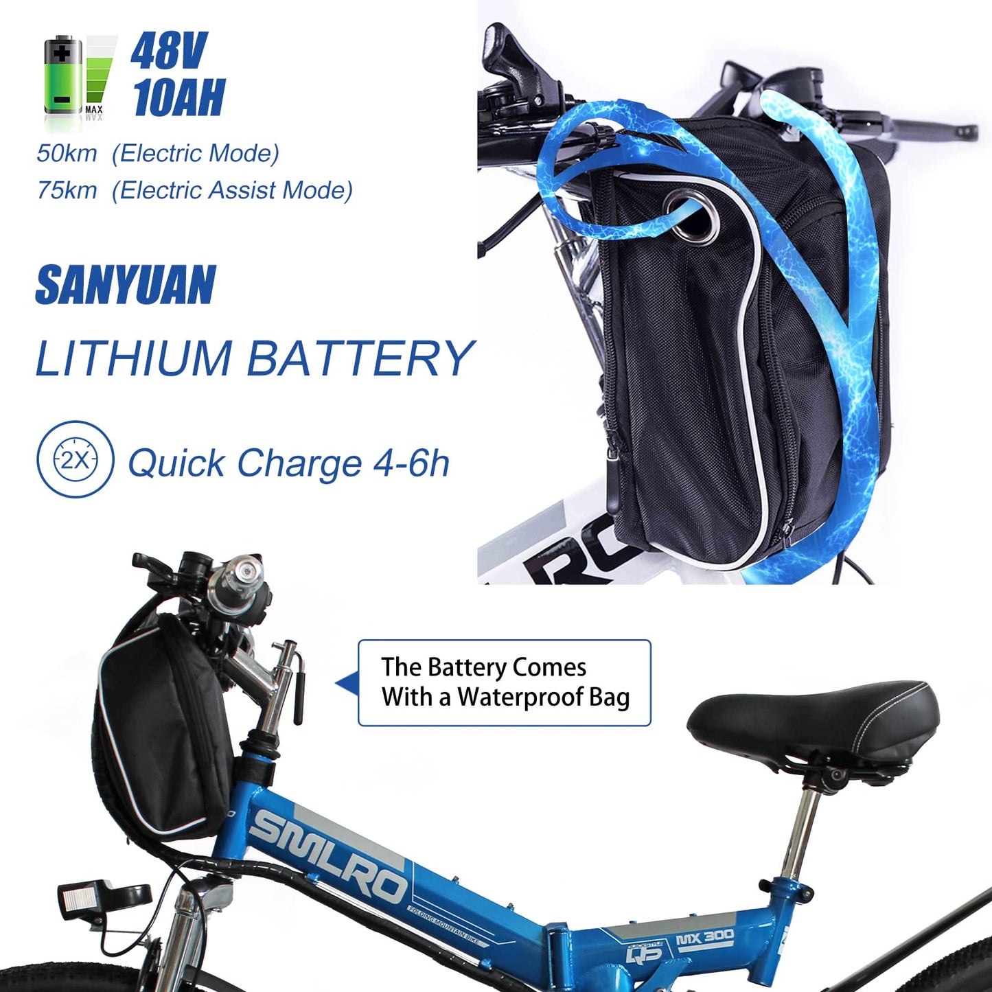 AKEZ 26" Electric Folding Bikes for Adults Men Women,Folding Electric Mountain Bikes Bicycle,E-Bikes for Men All Terrain with 48V 10Ah Removable Lithium Battery and Shimano 21 Speed Gears