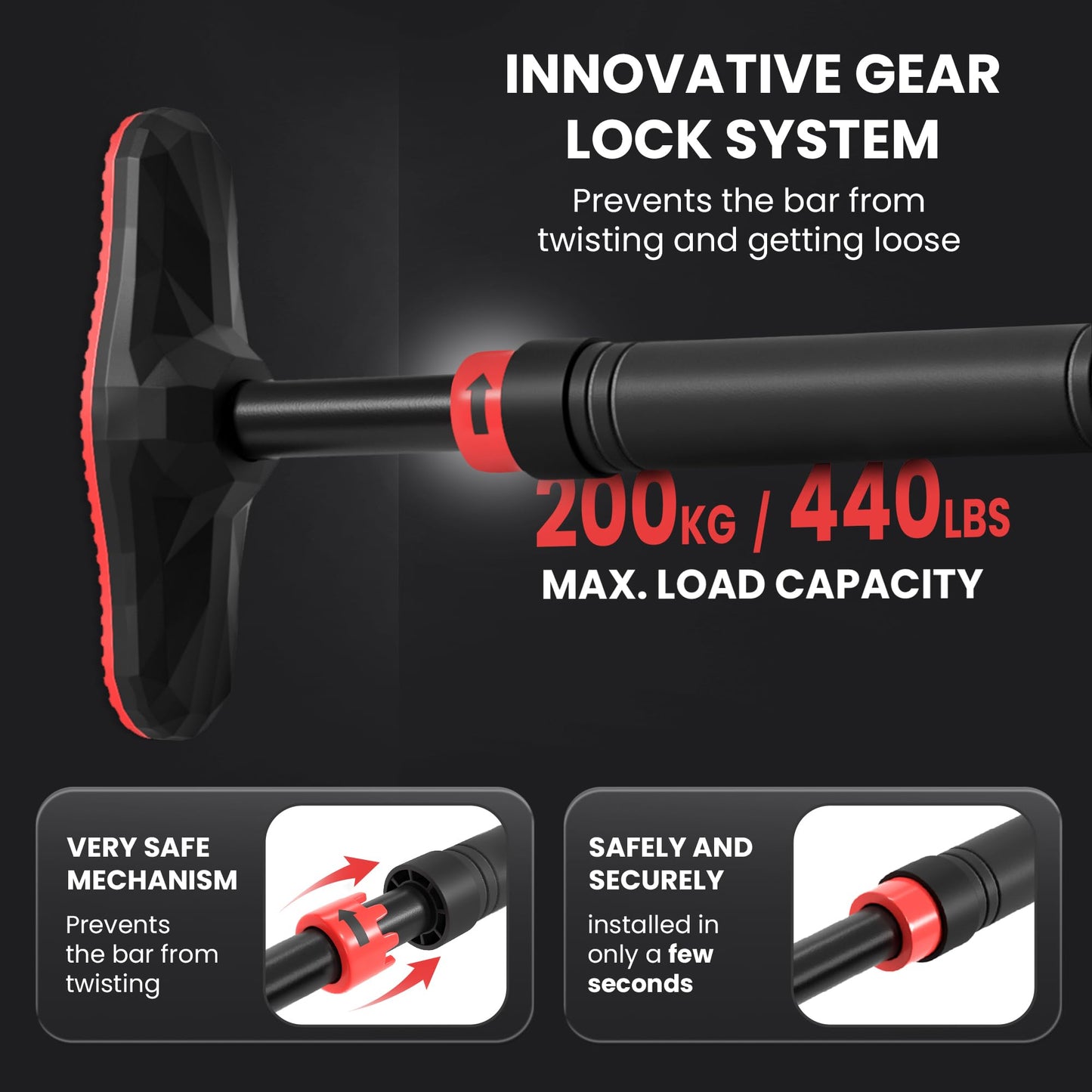 - Pull Up Bar Door Frame NO Screws + Exercise E-Book | Professional Chin Up with Padded Handles | Extra Wide Dip Workout Bars for Hanging in Doorway at Home -