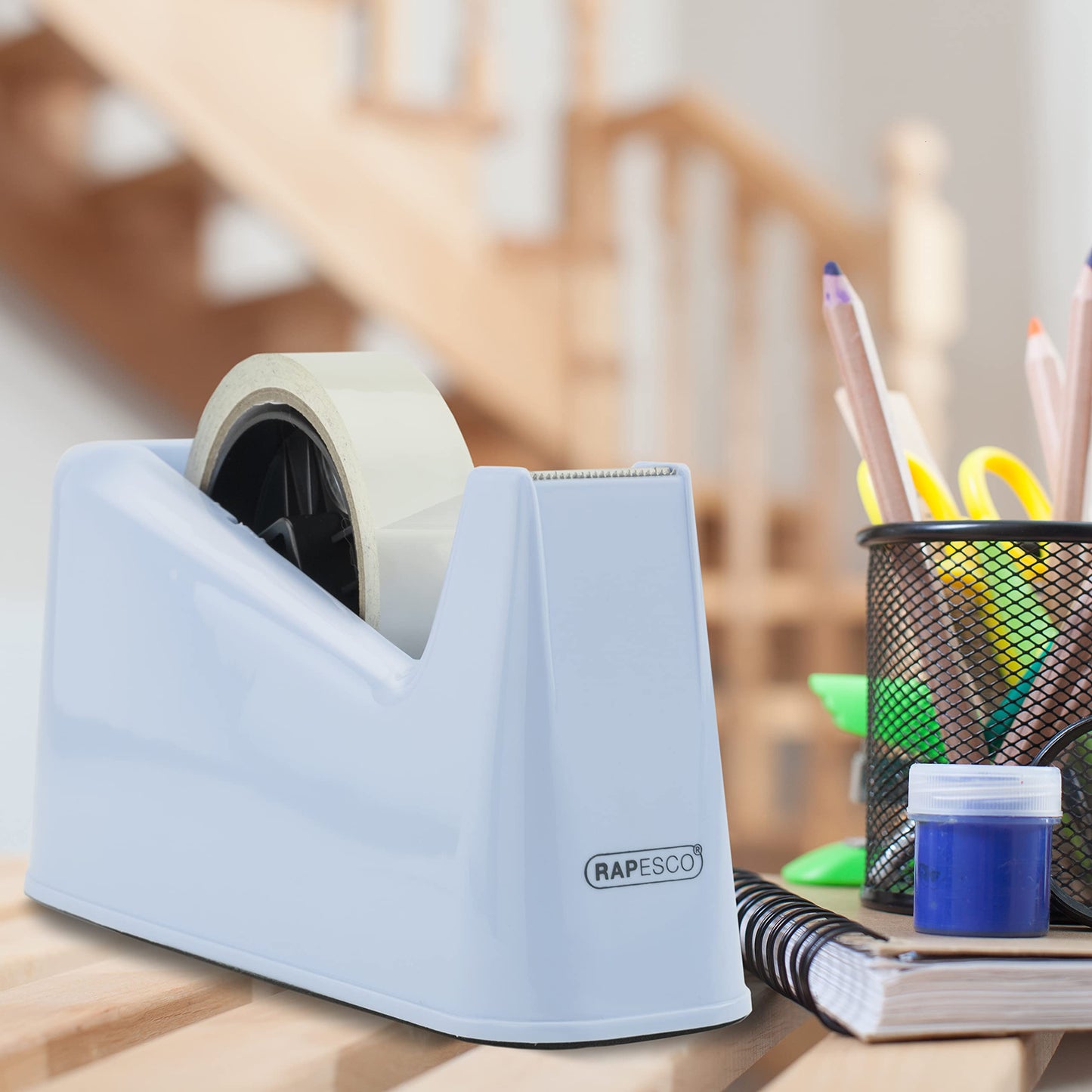- Rapesco 1488 500 Heavy Duty Tape Dispenser | 2 Tape Rolls | Powder Blue -