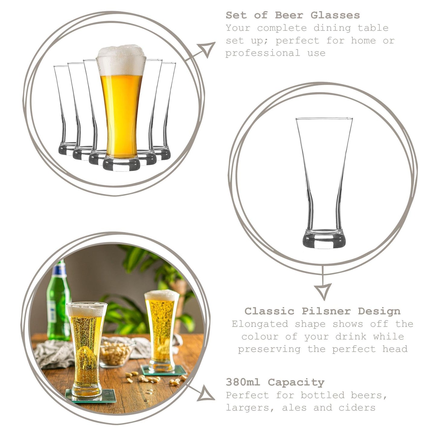 - Rink Drink 4 Piece Pilsner Beer Glasses Set | European Pub Bar Lager Pint Glass | 380ml -