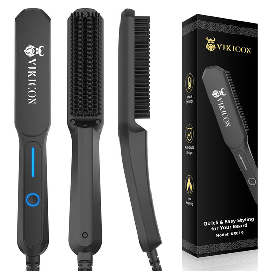 = VIKICON Beard Straightener Comb for Men, Professional Beard Hair Straightening Heated Brush -