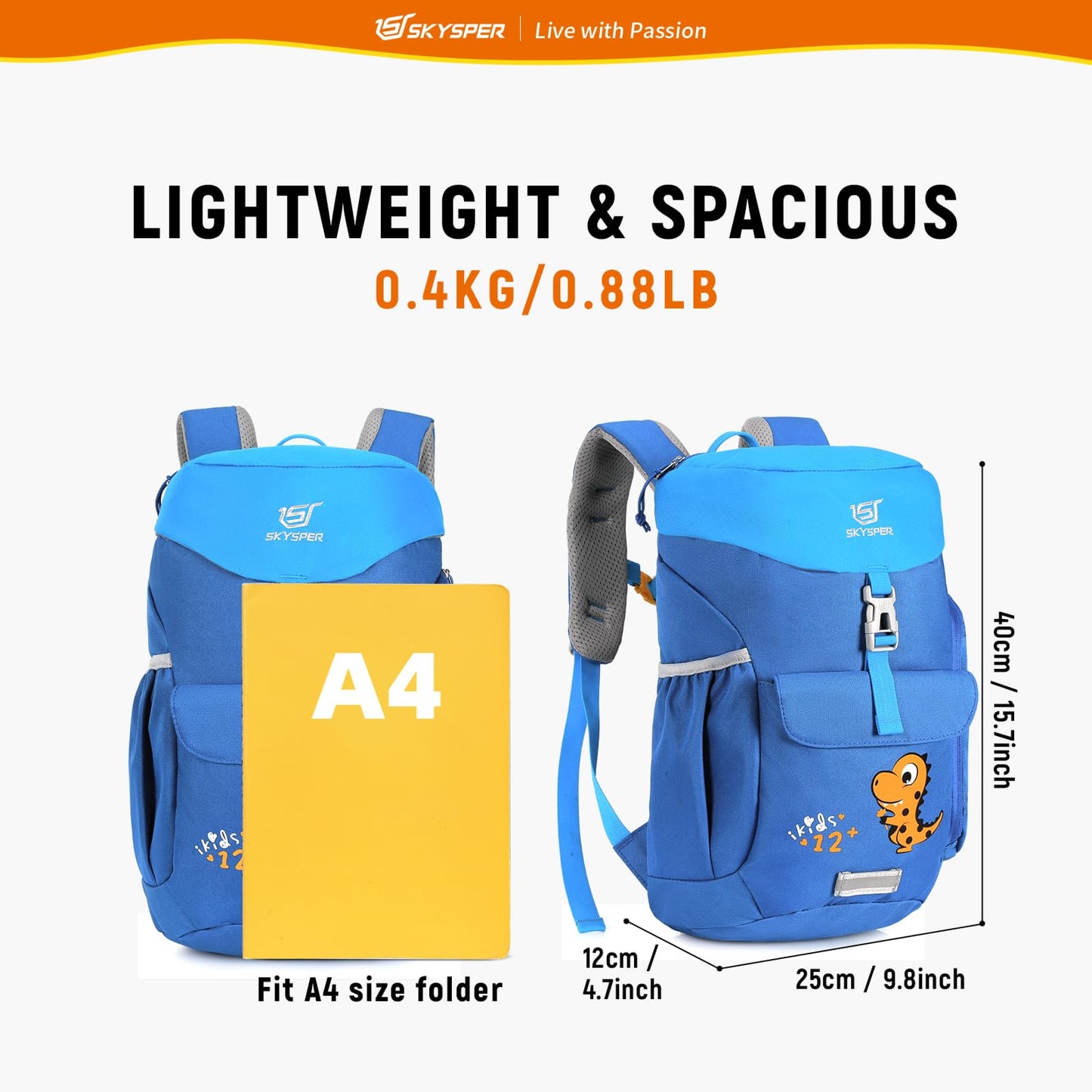 - SKYSPER Kids Backpack | Boys Girls | Lightweight Dinosaur Daypack | 12L -