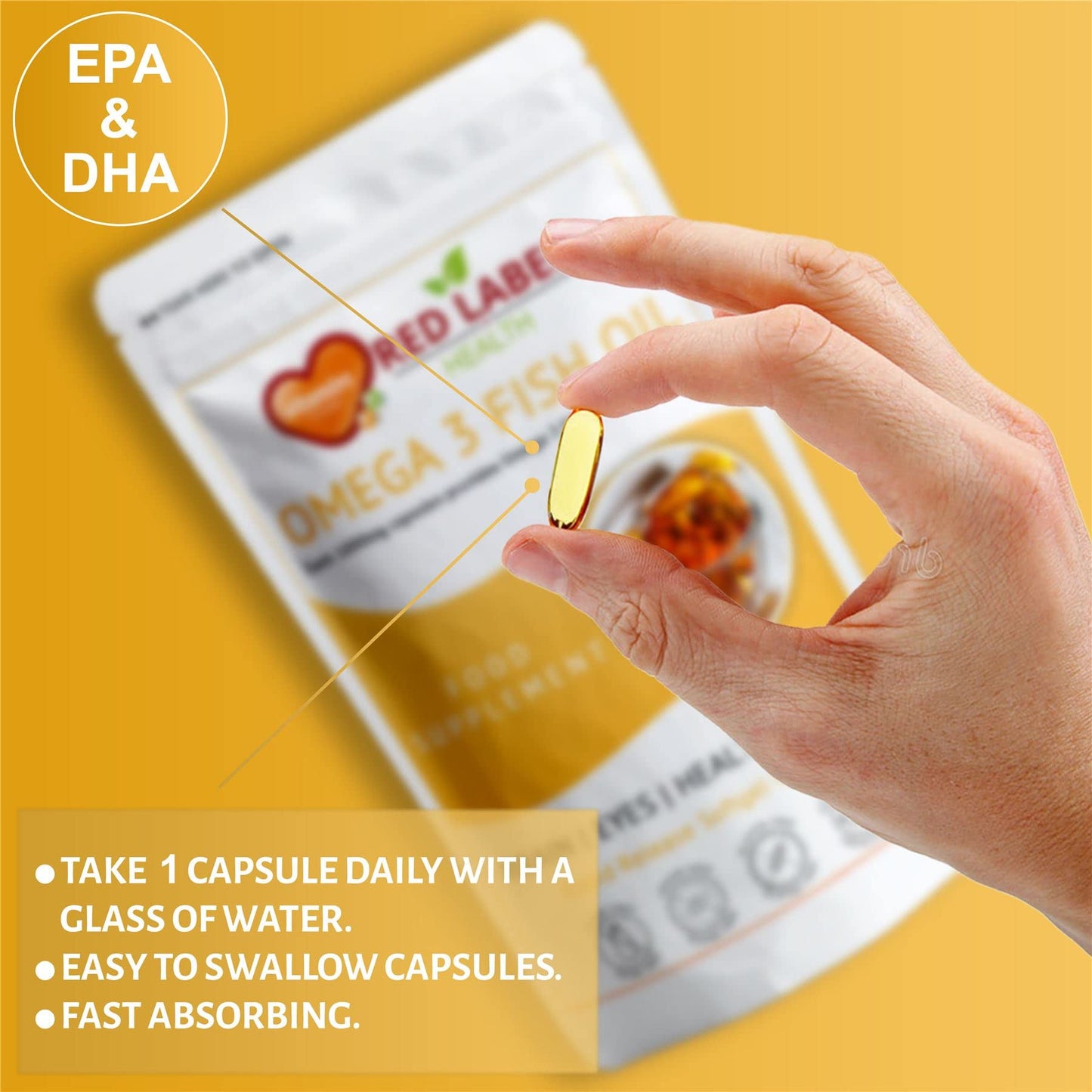 - Omega 3 Fish Oil 1000mg | 60 Soft Gel Capsules | Double Strength EPA & DHA | Supports Heart & Brain Health -