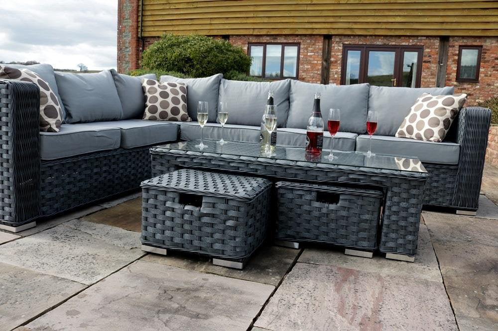 - YAKOE 50020 Papaver Conservatory Modular 9 Seater Rattan Corner Garden Sofa Furniture Set - Grey