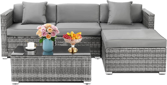 - TLGREEN 5PCS Garden Sofas Rattan Corner Furniture Set | All-Weather -