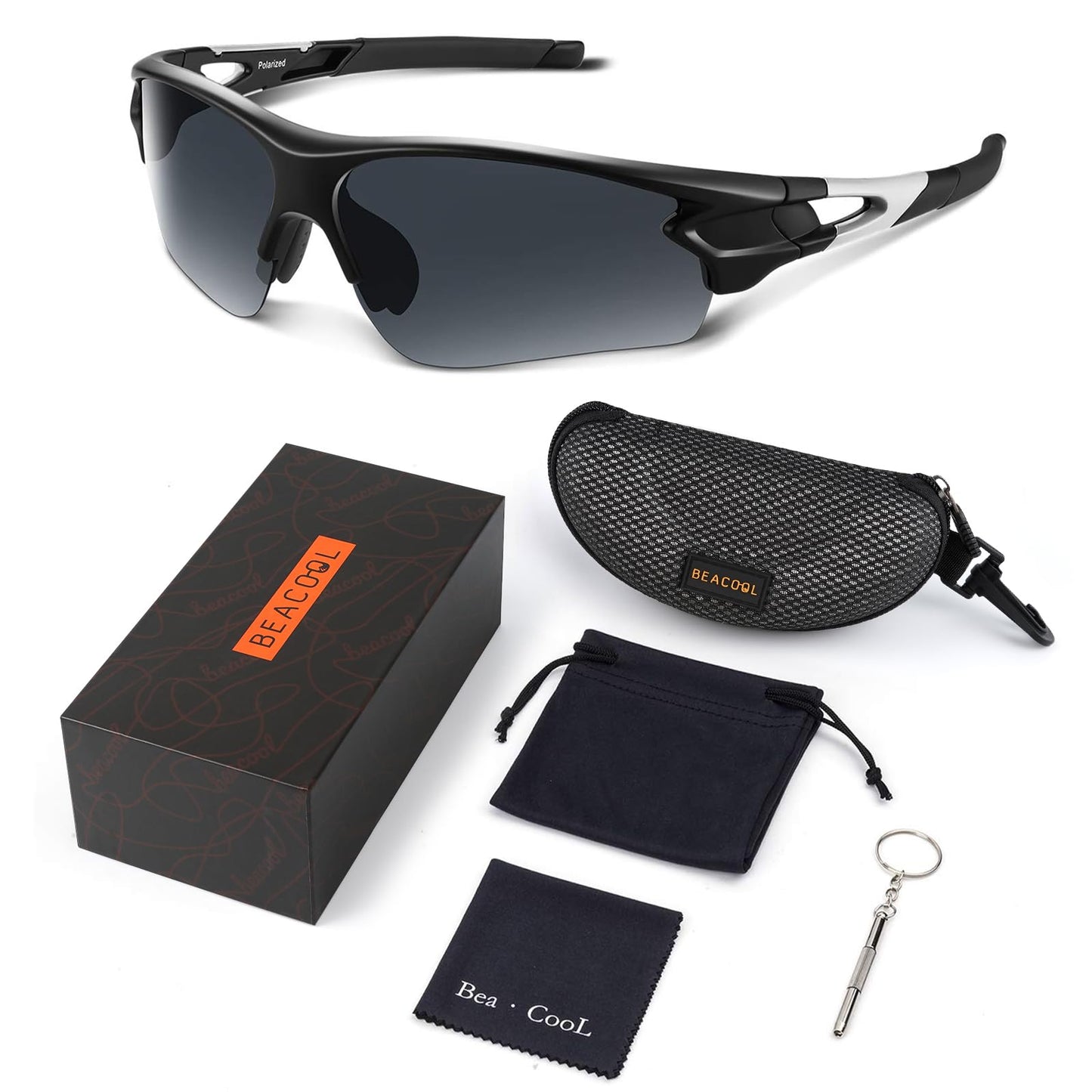 BEACOOL Polarized Sports Sunglasses for Men Women Youth Baseball Cycling Fishing Running TAC Glasses (Matte Black)