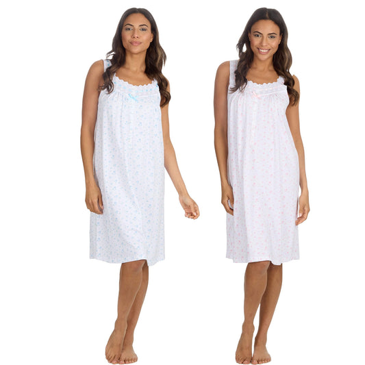 - INSIGNIA Womens Pack Of 2 Sleevless Pure Cotton Jersey Nightshirts Nighties -