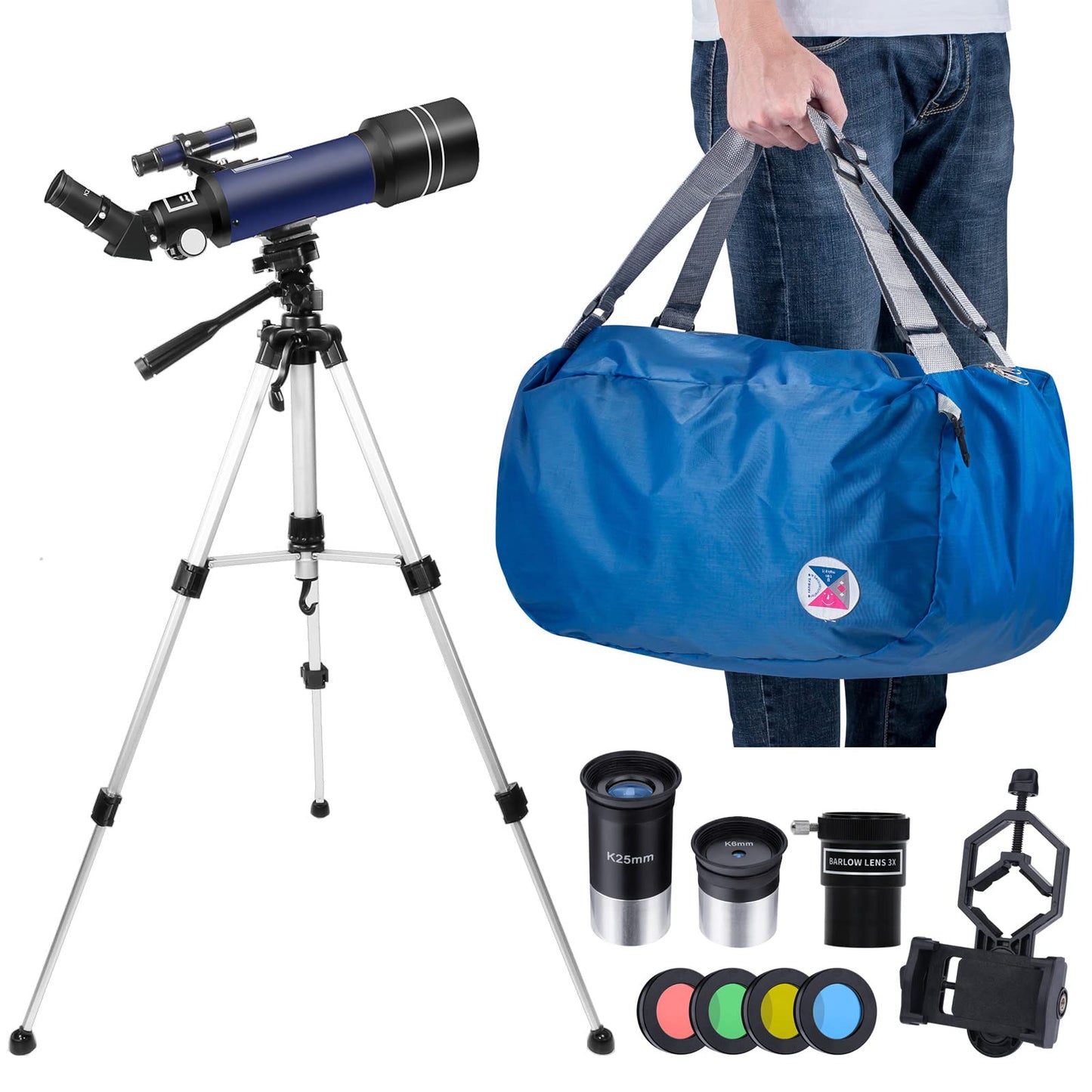 - Telescope for Astronomy | 200X Pro 400/70 FMC Glass Optical Refractor Telescope | With Adjustable Tripod -