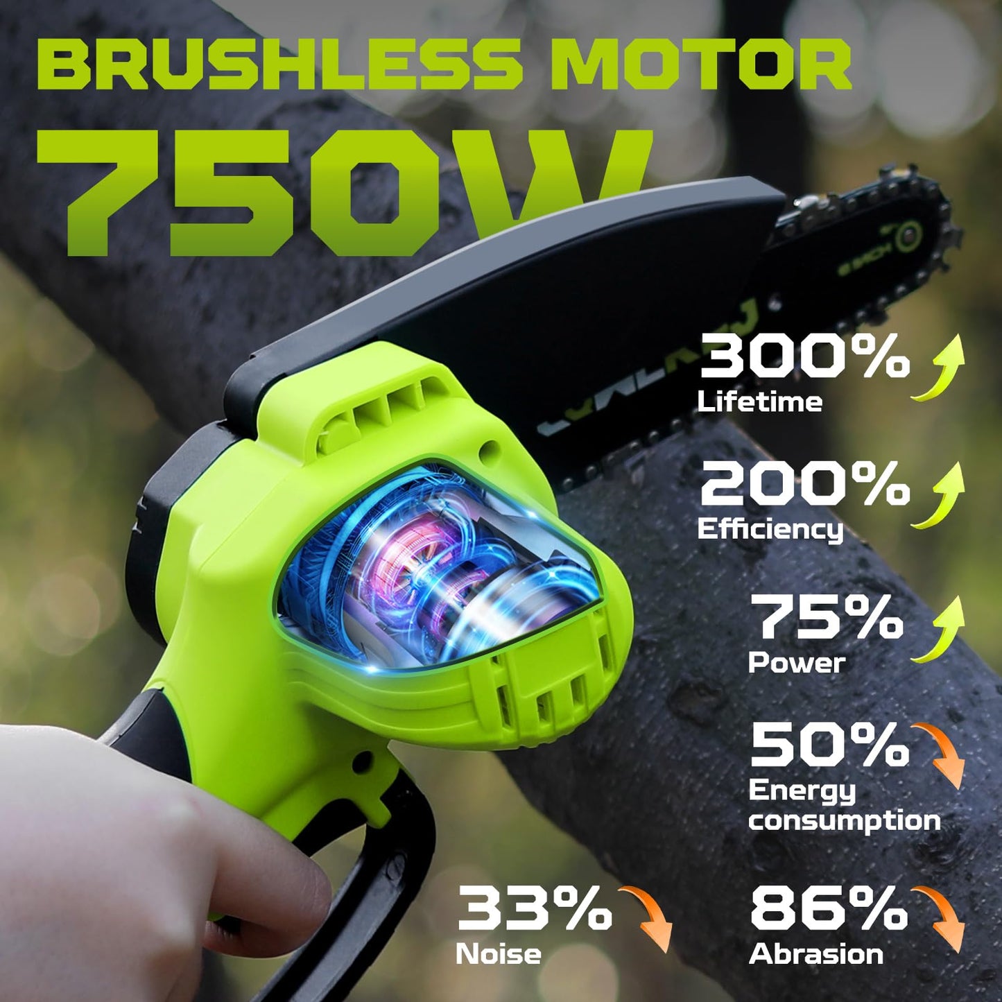 CQWLKEJ Mini Chainsaw Cordless, 6inch Electric Chainsaw Cordless with 2PCS Rechargeable Batteries, 2 Chains and Carrying Case, Portable Battery Chainsaw for Tree Branch Wood Cutting