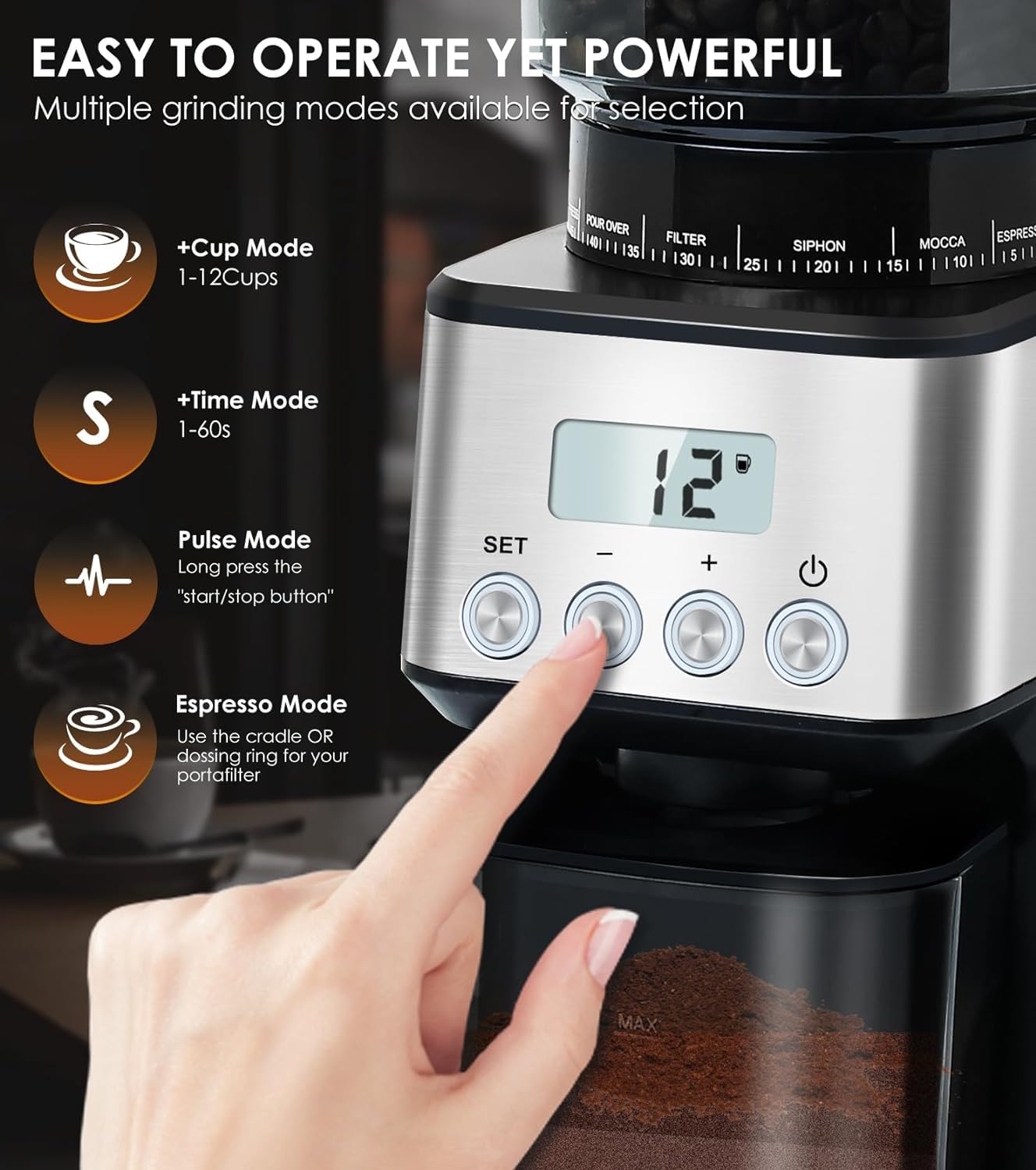 - Homtone Coffee Grinder Electric Conical Burr | Adjustable Coffee Grinder | 51 Precise Settings -