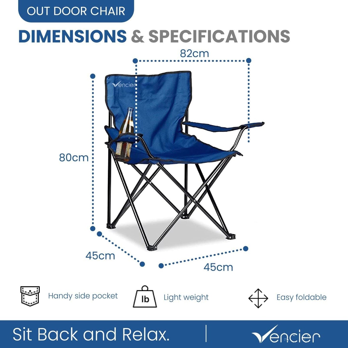 - Vencier Folding Camping Chair – Outdoor Portable Garden Chair, Lightweight Design -