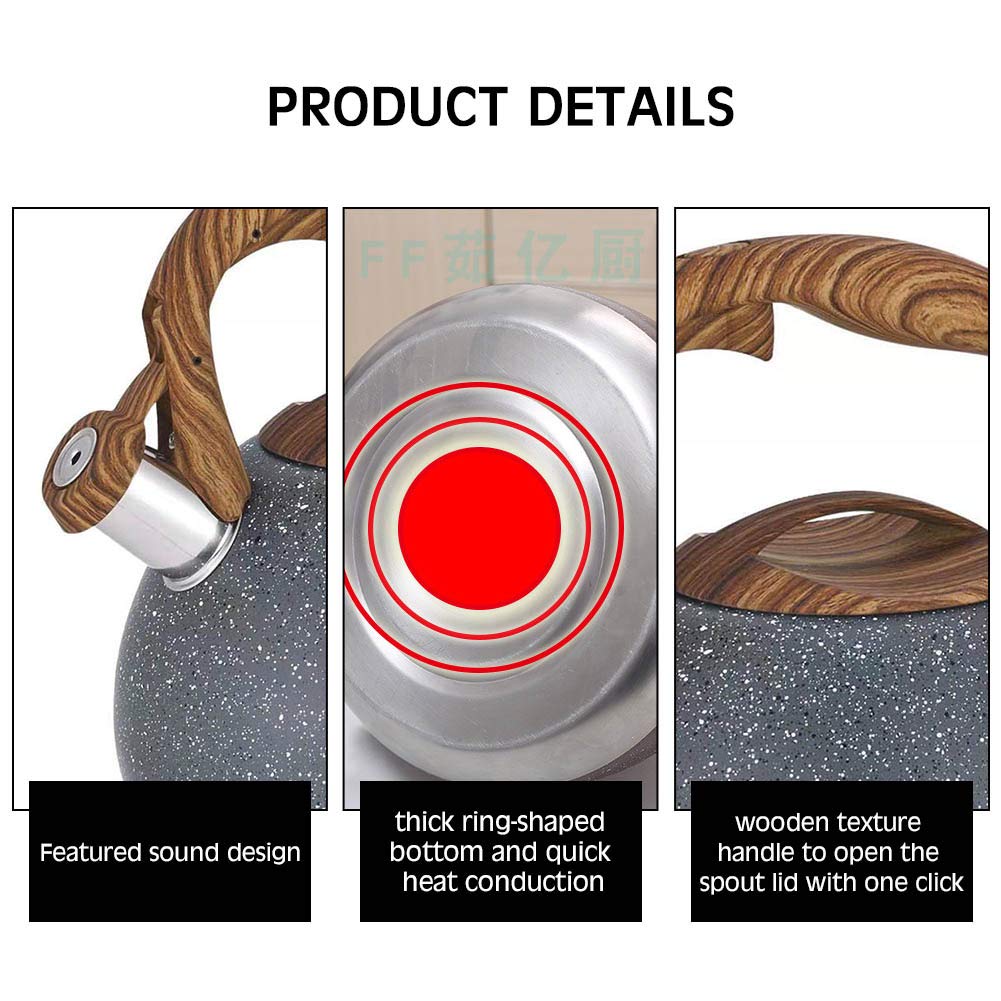 - Fuyamp Marble Stainless Steel Stove Top Whistling Kettle | 3L | Kitchen Teapot -